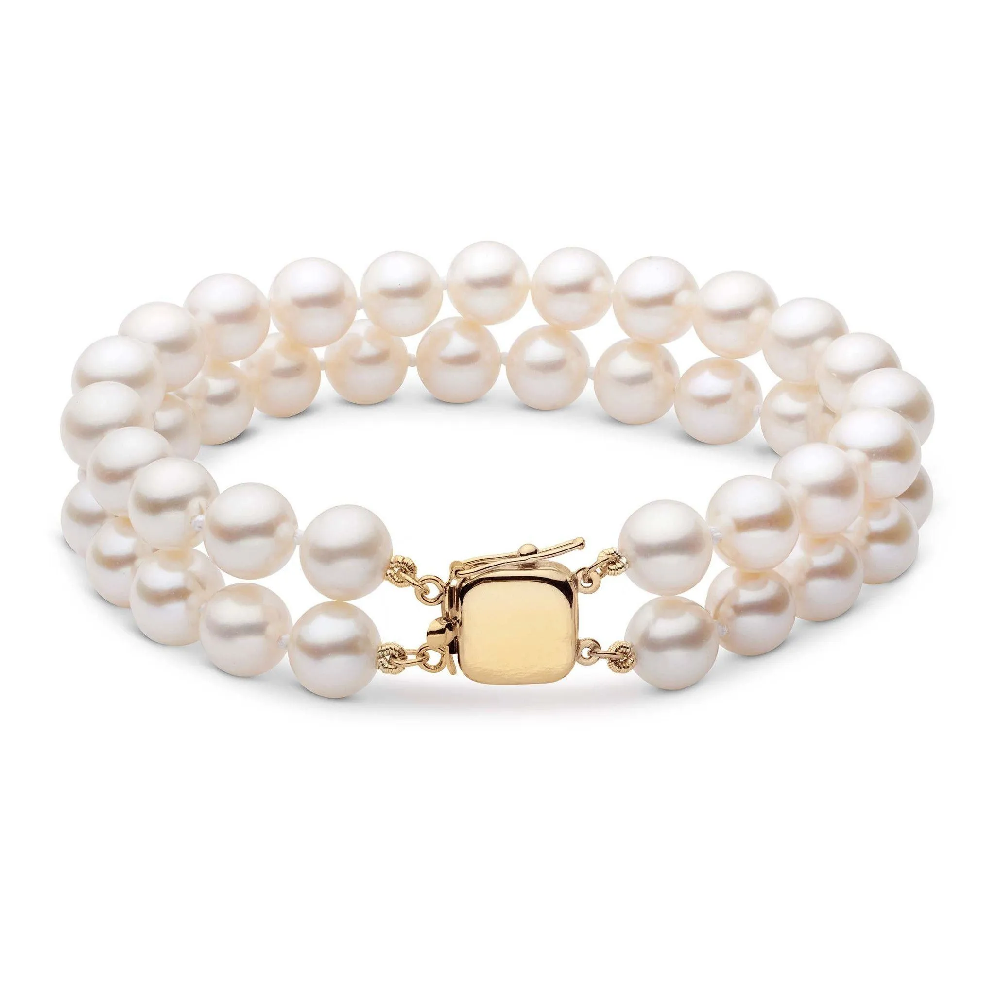 7.0-7.5 mm Double Strand White Akoya AA  Pearl Bracelet