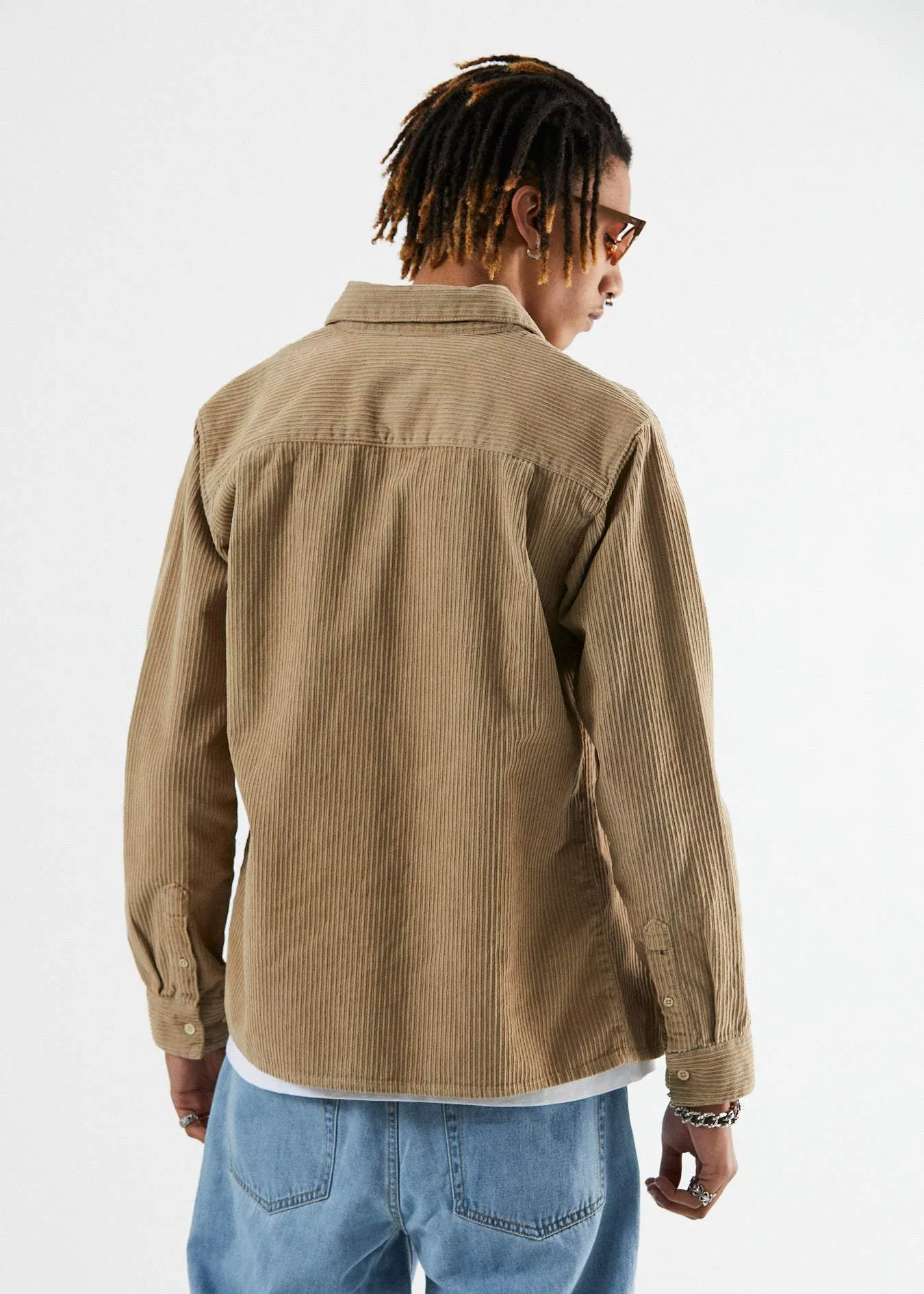 Afends Mens Killer Wale - Corduroy Long Sleeve Shirt - Dirty Beige