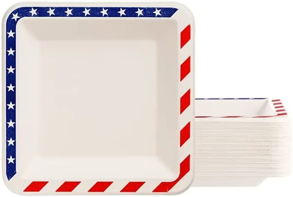 American Flag Contemporary Disposable Square Plate - Made From Natural Plant Fibers Compostable Eco Friendly