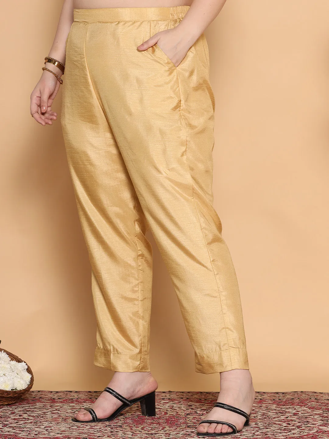 Beige Silk Pants