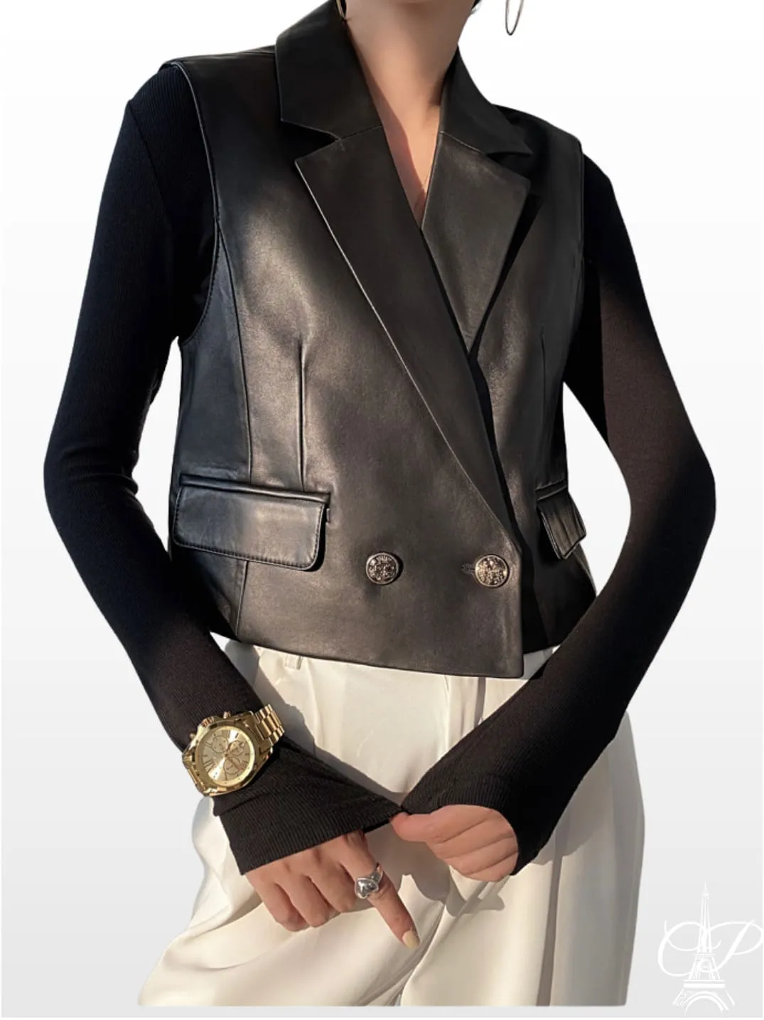 Chic Sleeveless Leather Vest for Women - French Fashion