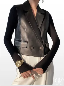 Chic Sleeveless Leather Vest for Women - French Fashion