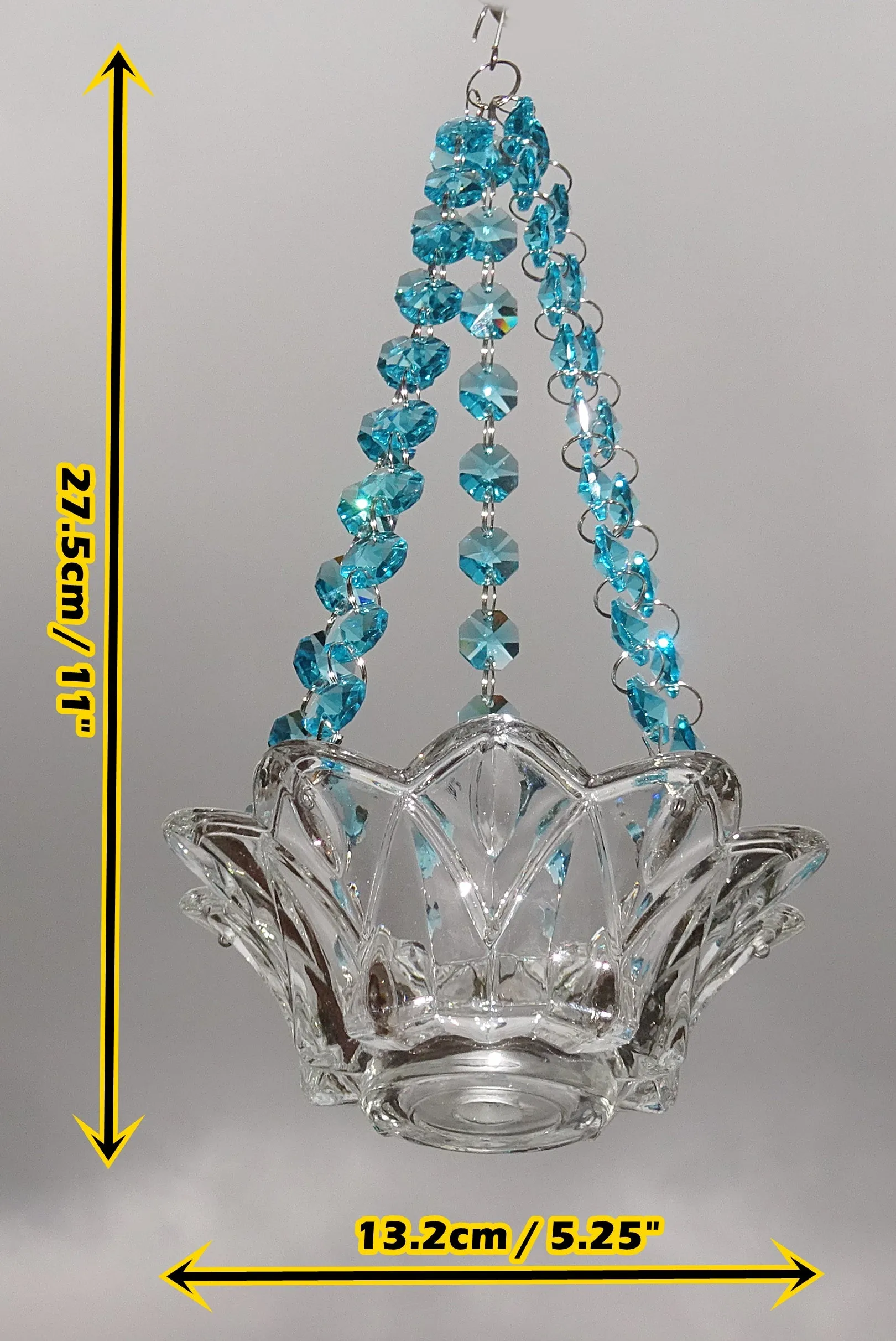 CLEARANCE Aqua Teal Glass Chandelier Tea Light Candle Holder Wedding Event or Garden Feature