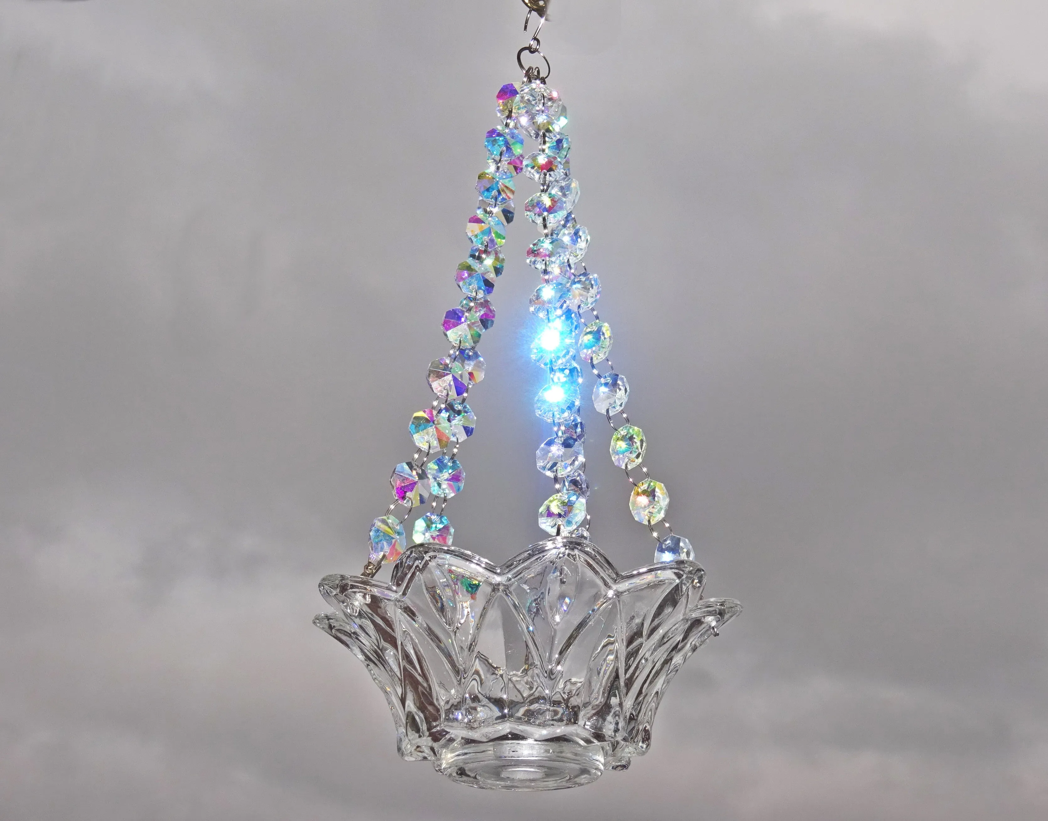 CLEARANCE Aurora Borealis AB Glass Chandelier Tea Light Candle Holder Wedding Event or Garden Feature a