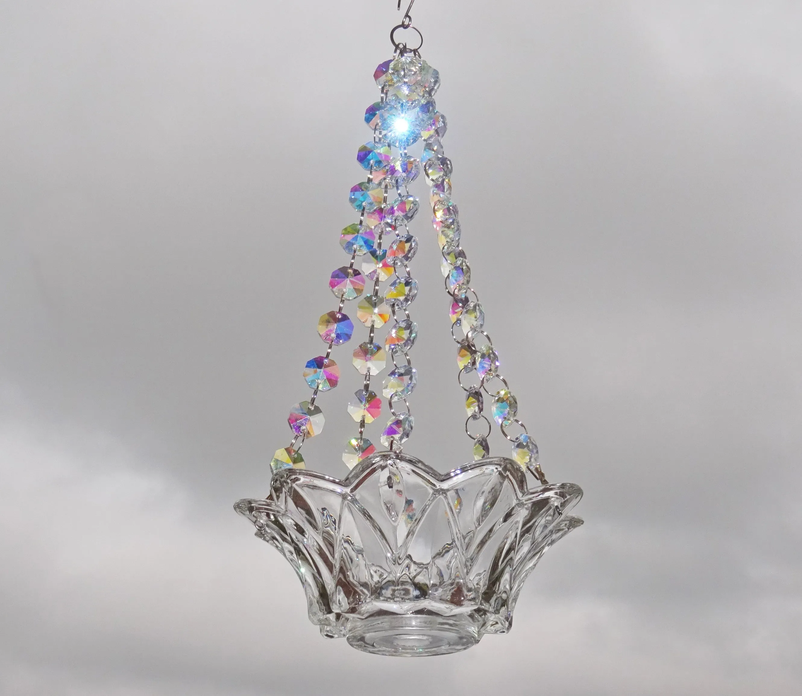 CLEARANCE Aurora Borealis AB Glass Chandelier Tea Light Candle Holder Wedding Event or Garden Feature a