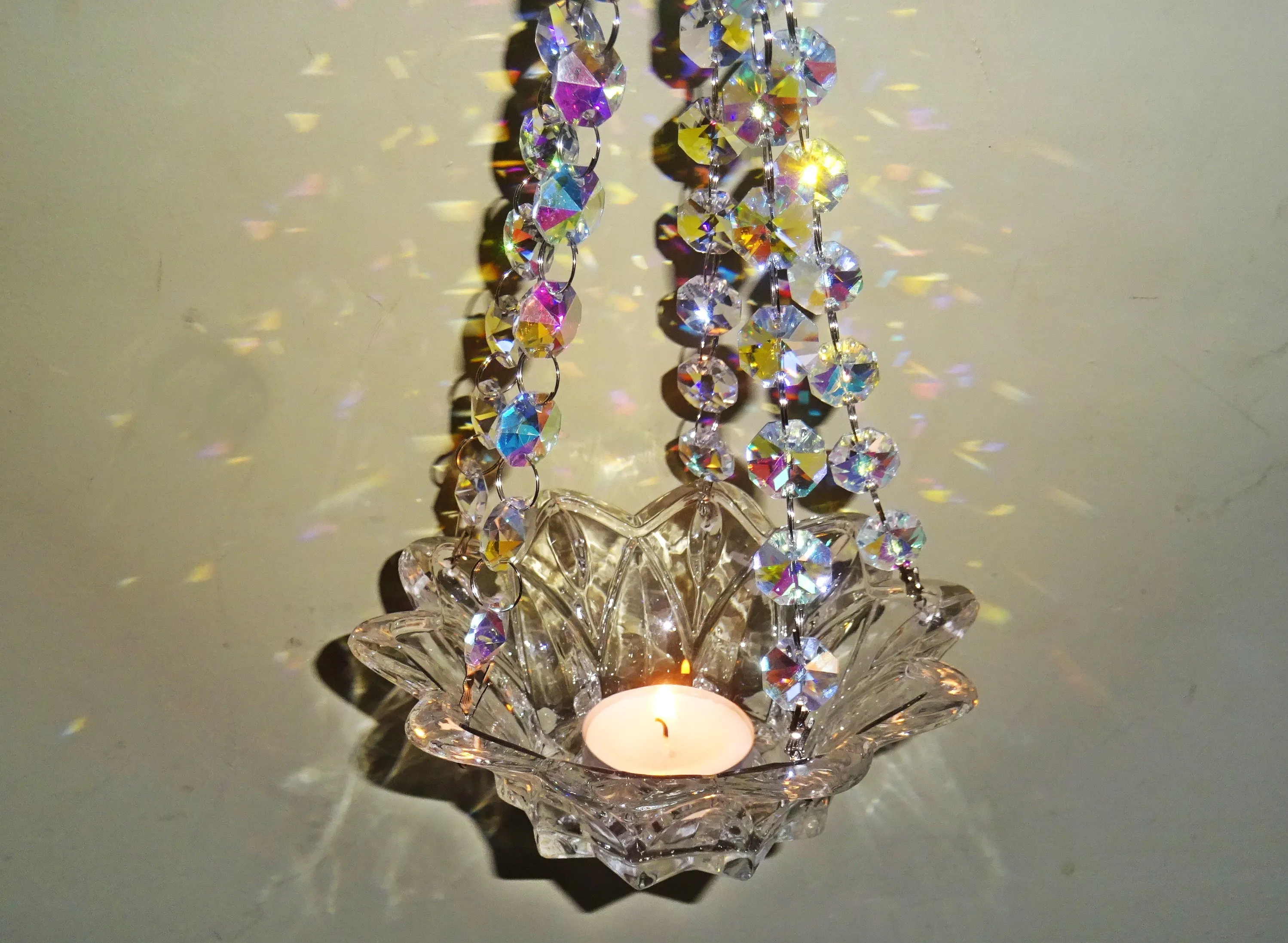 CLEARANCE Aurora Borealis AB Glass Chandelier Tea Light Candle Holder Wedding Event or Garden Feature a