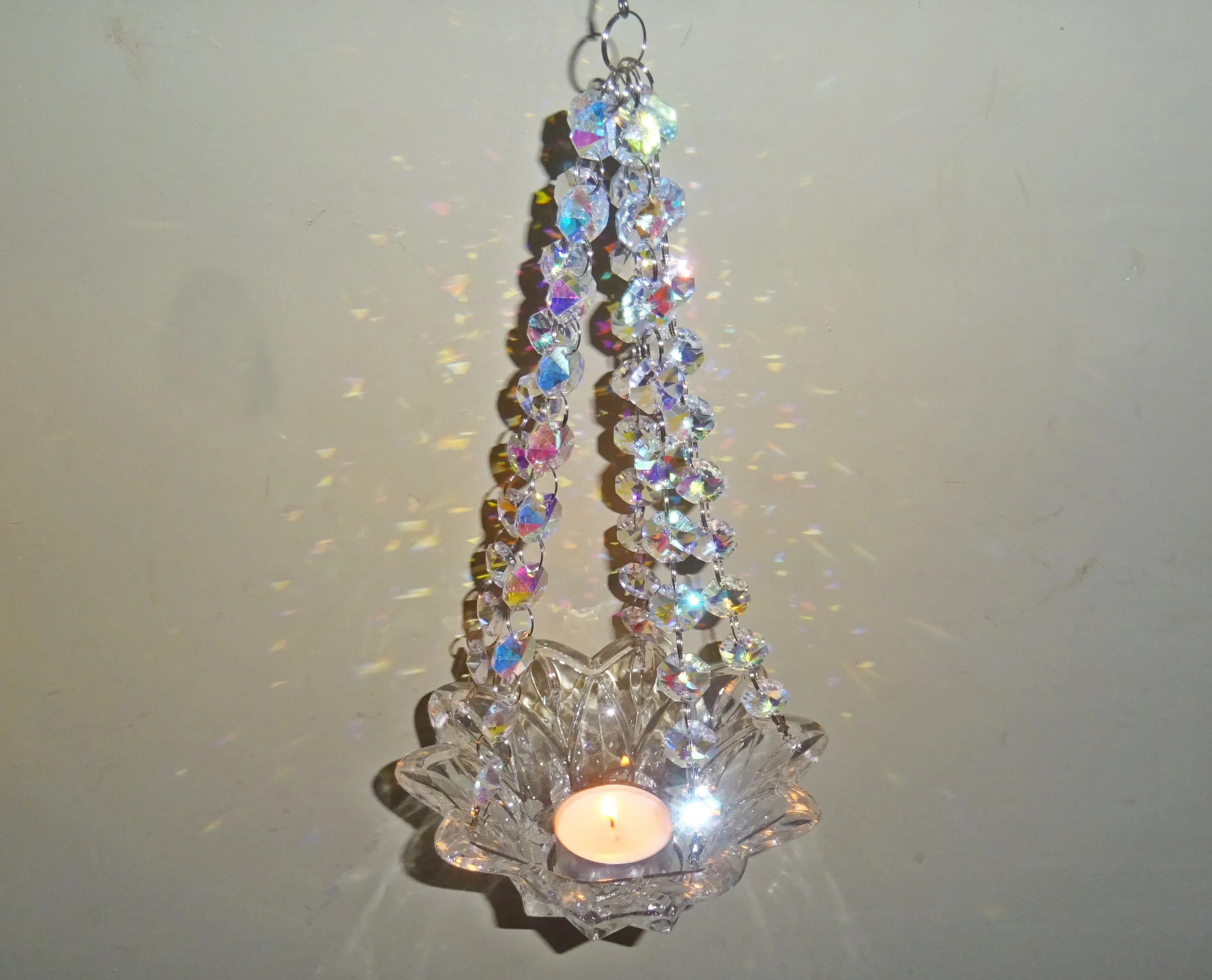 CLEARANCE Aurora Borealis AB Glass Chandelier Tea Light Candle Holder Wedding Event or Garden Feature a