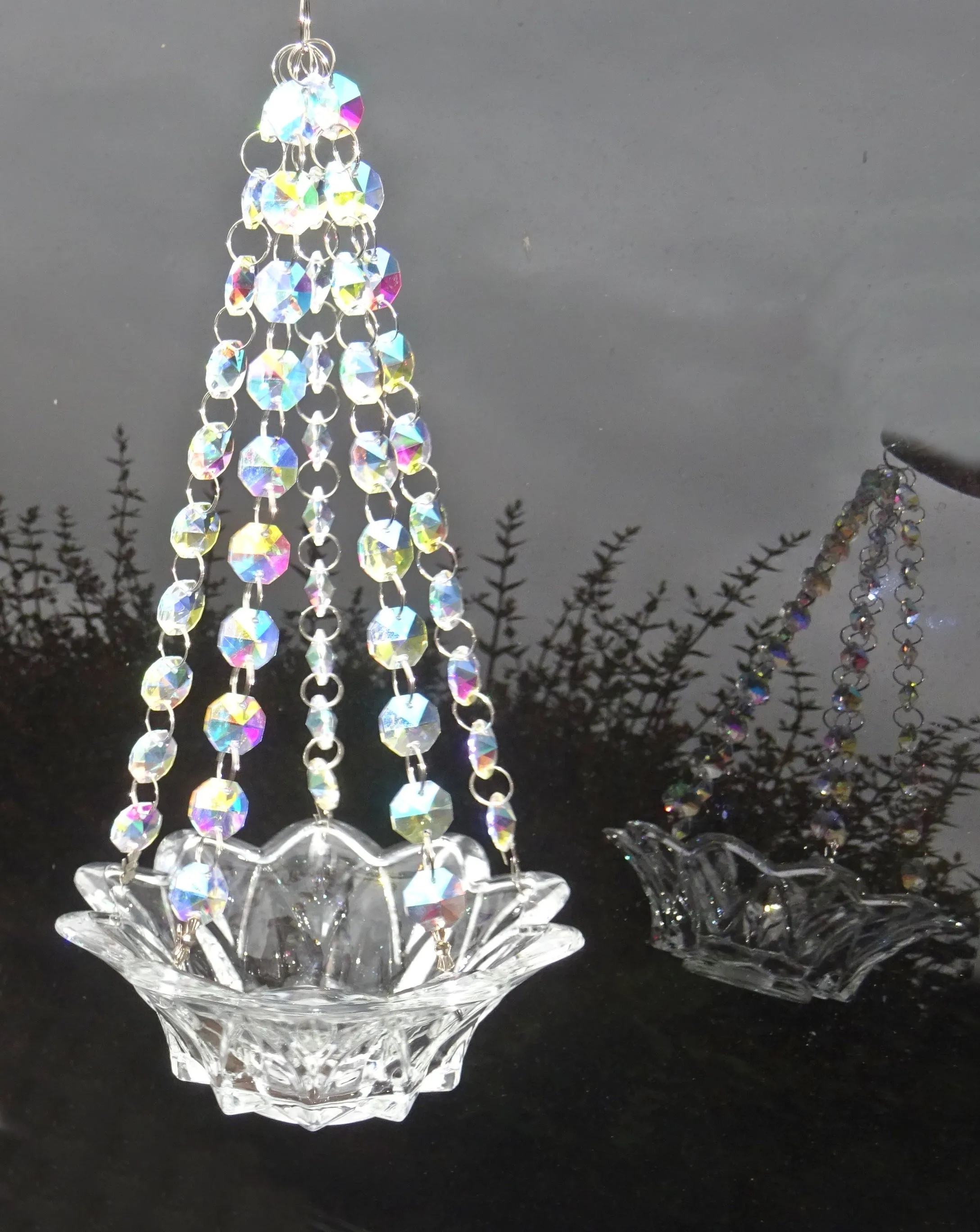 CLEARANCE Aurora Borealis AB Glass Chandelier Tea Light Candle Holder Wedding Event or Garden Feature a