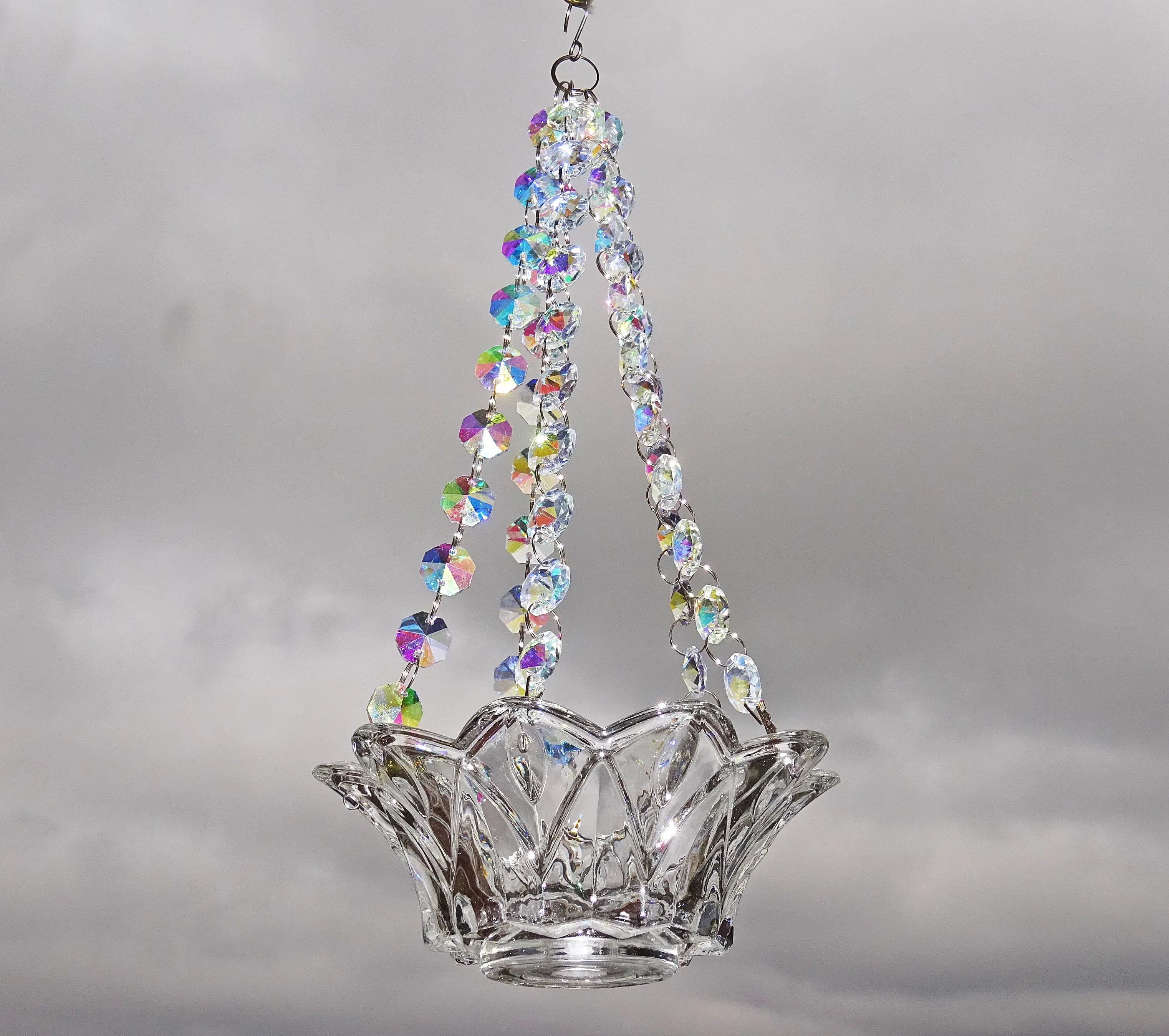 CLEARANCE Aurora Borealis AB Glass Chandelier Tea Light Candle Holder Wedding Event or Garden Feature a