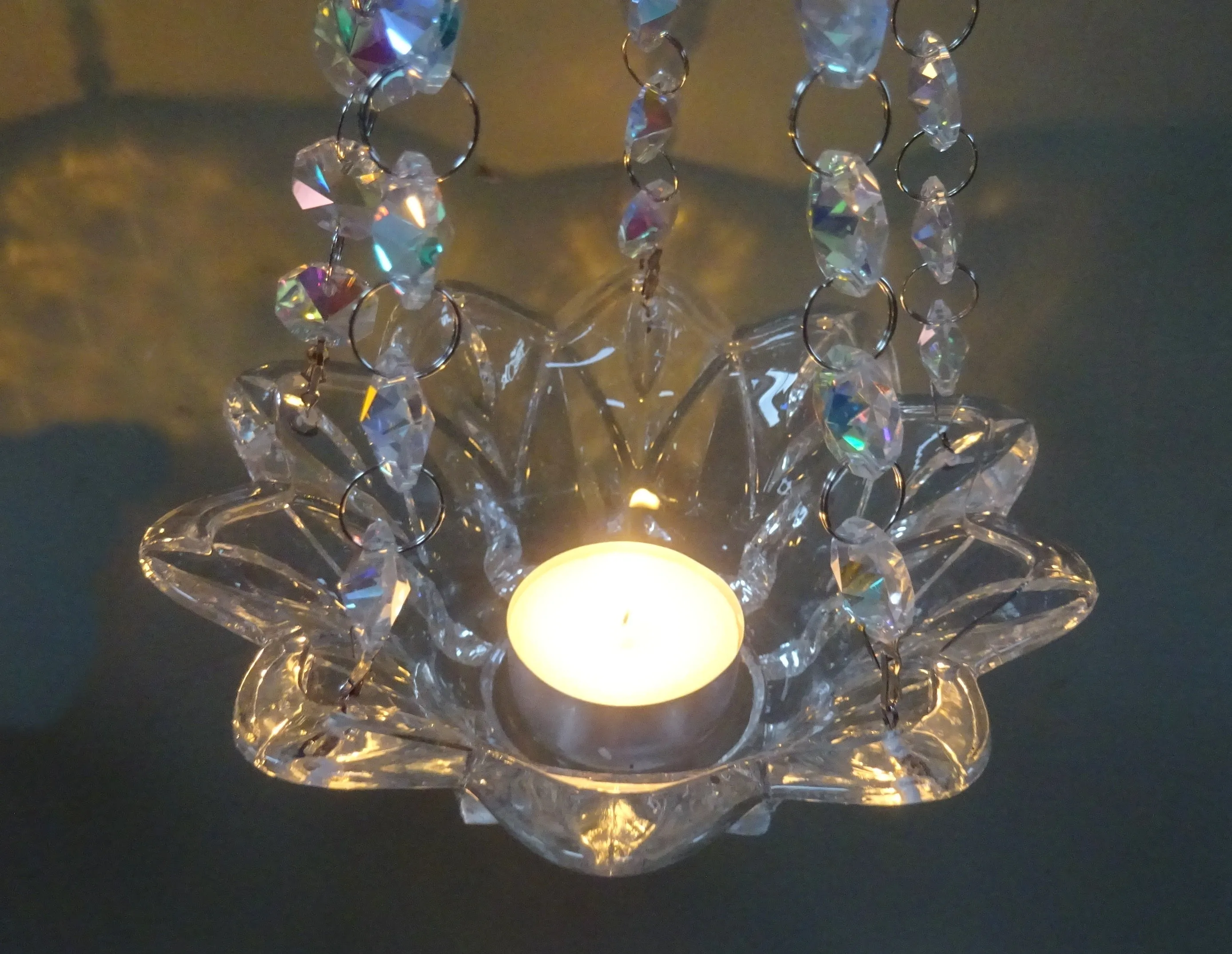 CLEARANCE Aurora Borealis AB Glass Chandelier Tea Light Candle Holder Wedding Event or Garden Feature a