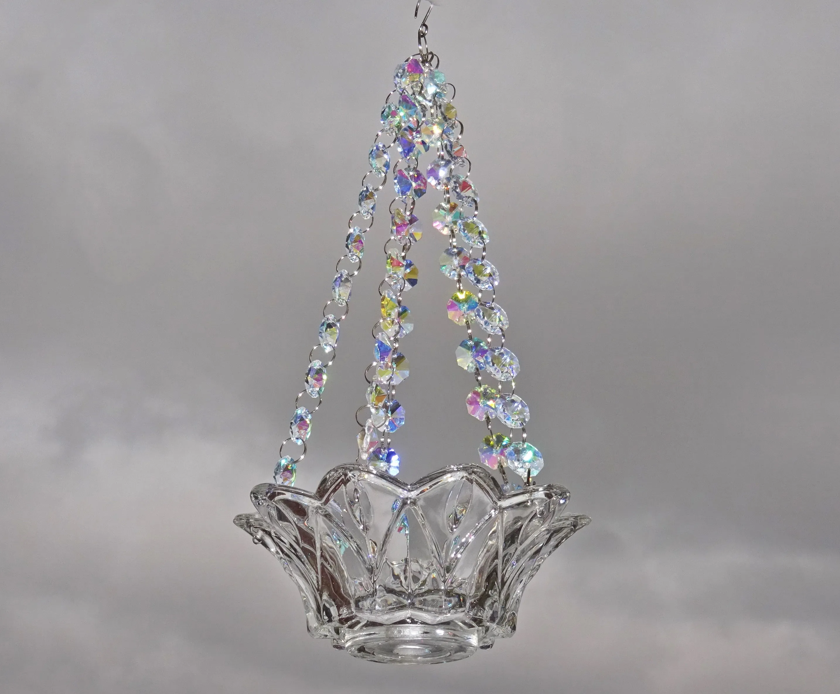 CLEARANCE Aurora Borealis AB Glass Chandelier Tea Light Candle Holder Wedding Event or Garden Feature a