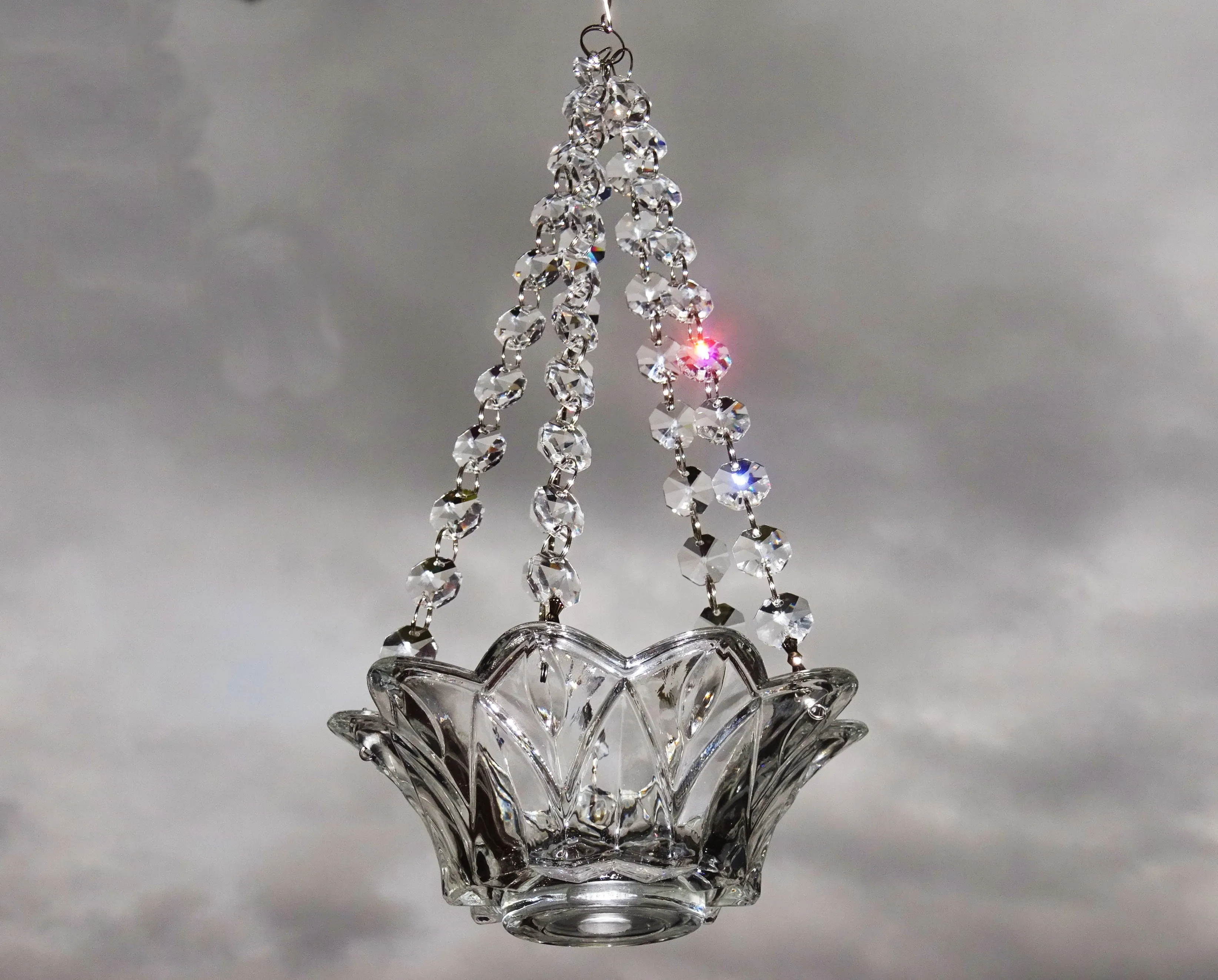 CLEARANCE Clear Glass Chandelier Tea Light Candle Holder Wedding Event or Garden Feature