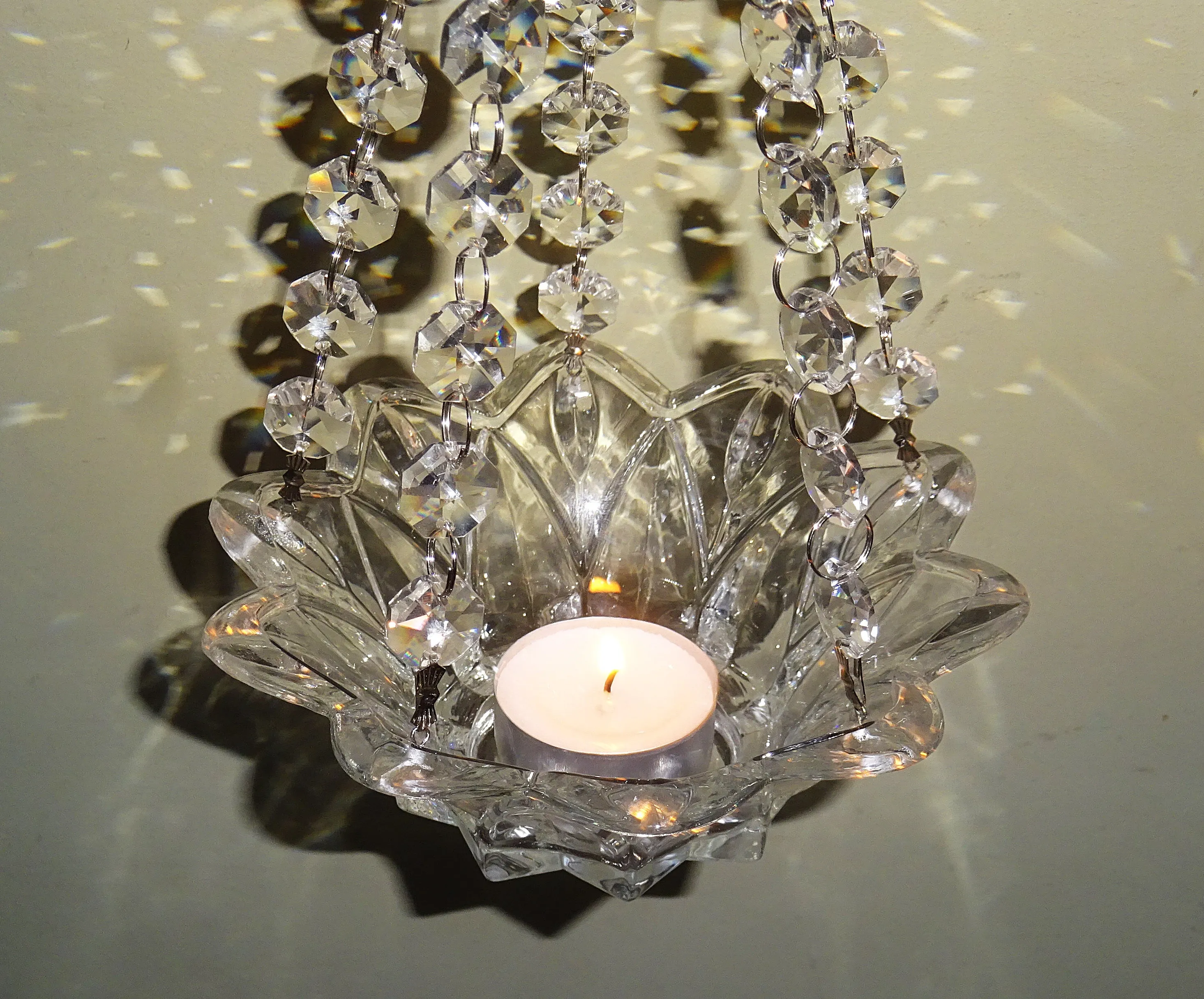 CLEARANCE Clear Glass Chandelier Tea Light Candle Holder Wedding Event or Garden Feature