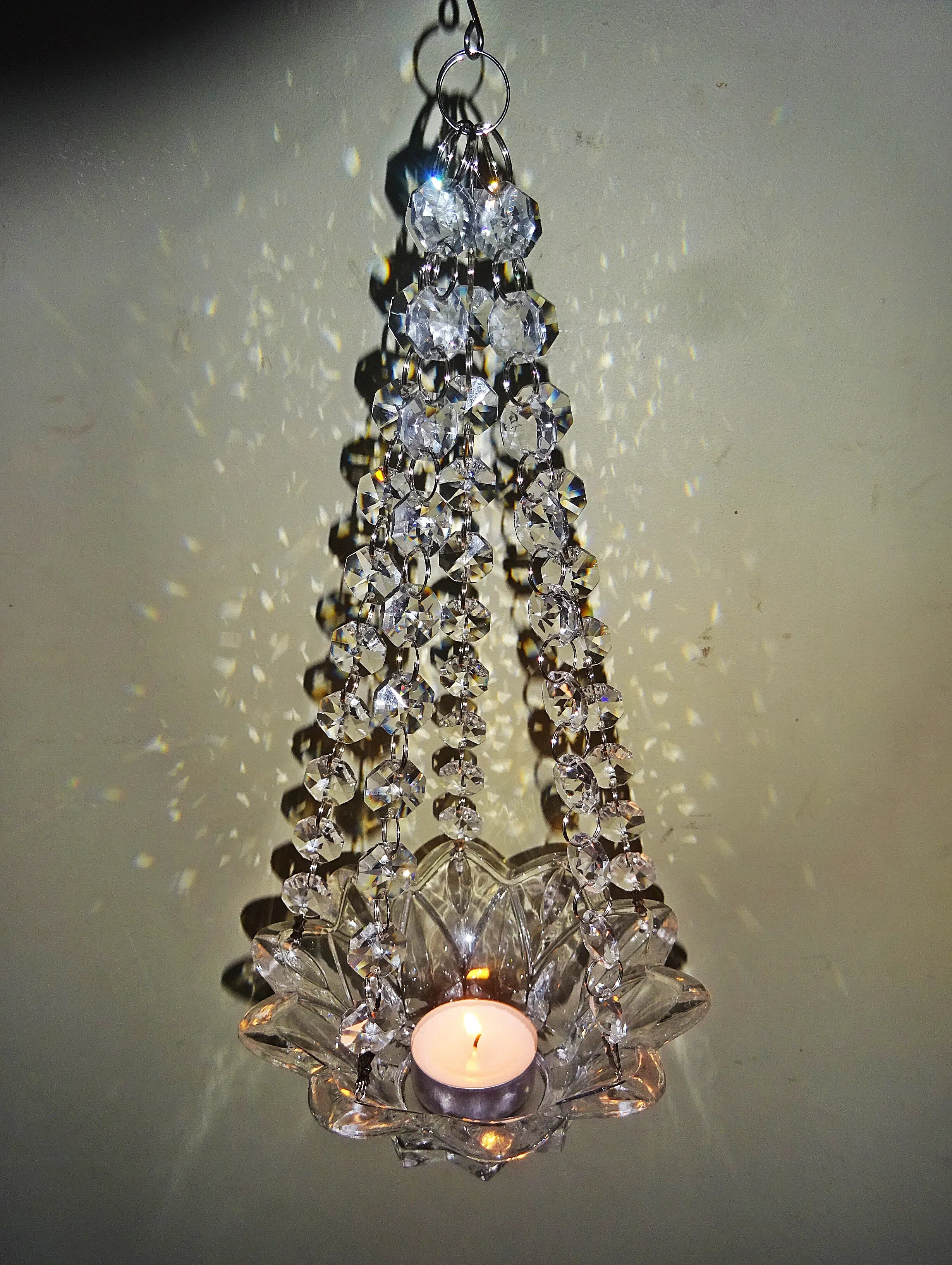 CLEARANCE Clear Glass Chandelier Tea Light Candle Holder Wedding Event or Garden Feature