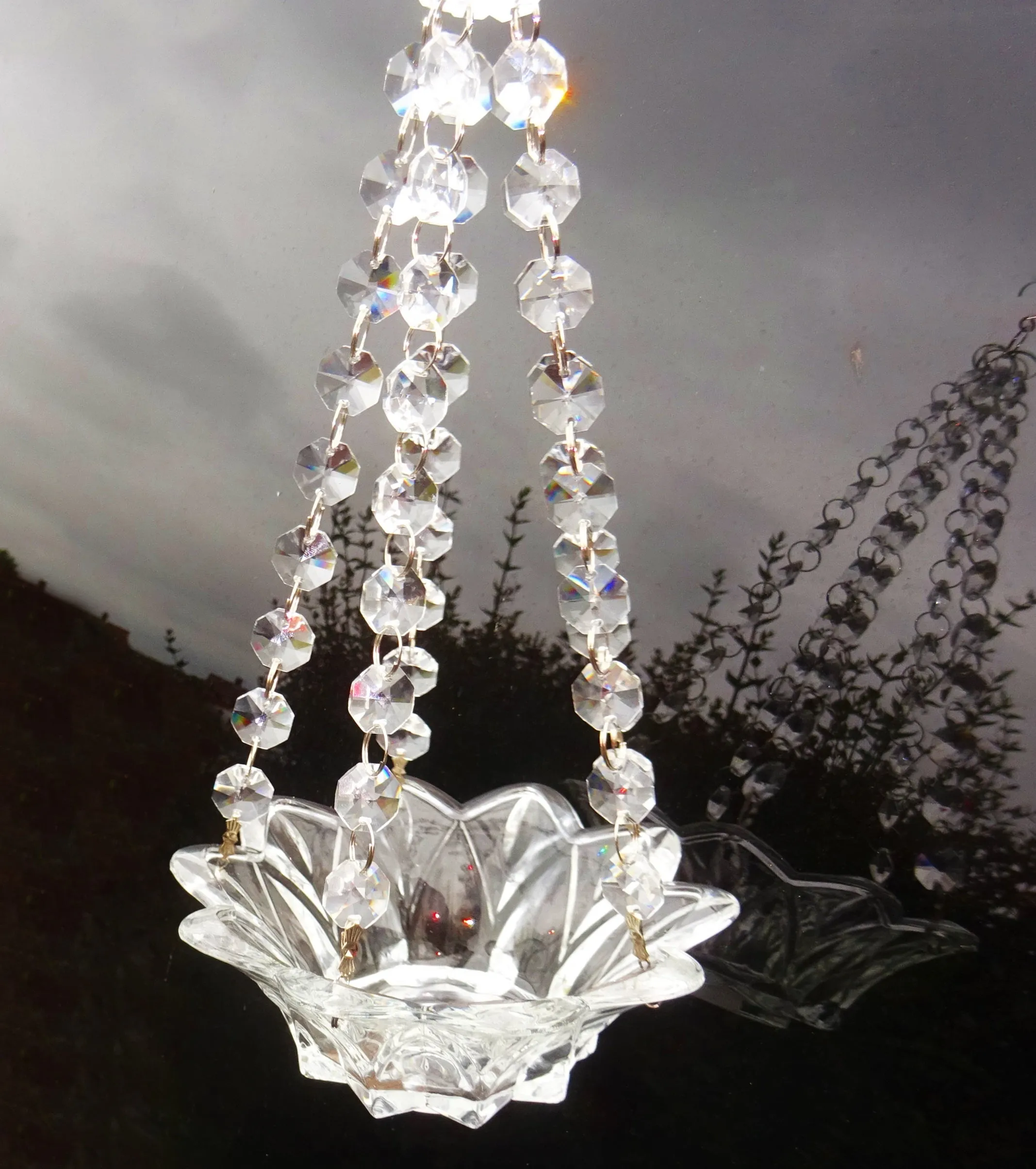 CLEARANCE Clear Glass Chandelier Tea Light Candle Holder Wedding Event or Garden Feature