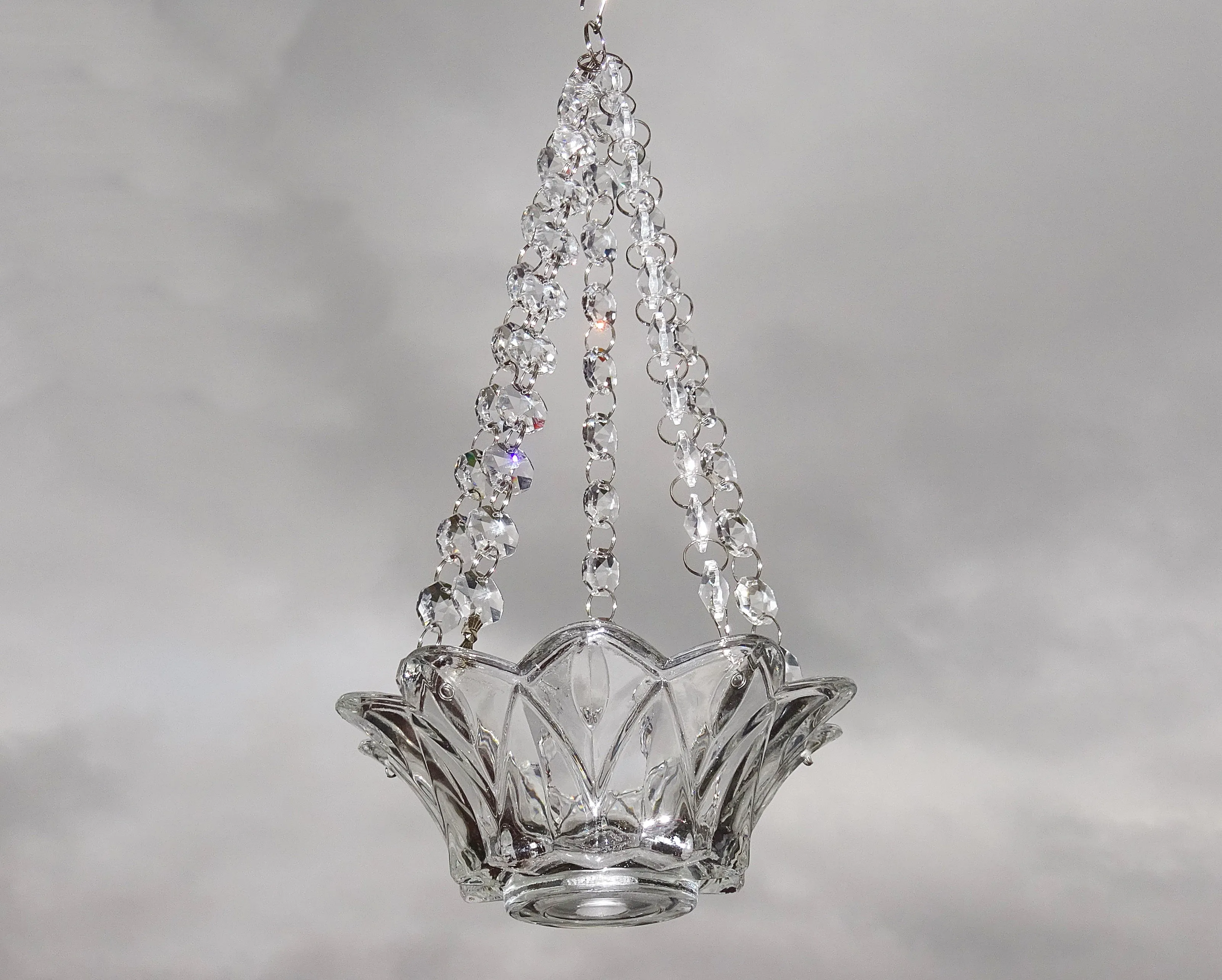 CLEARANCE Clear Glass Chandelier Tea Light Candle Holder Wedding Event or Garden Feature