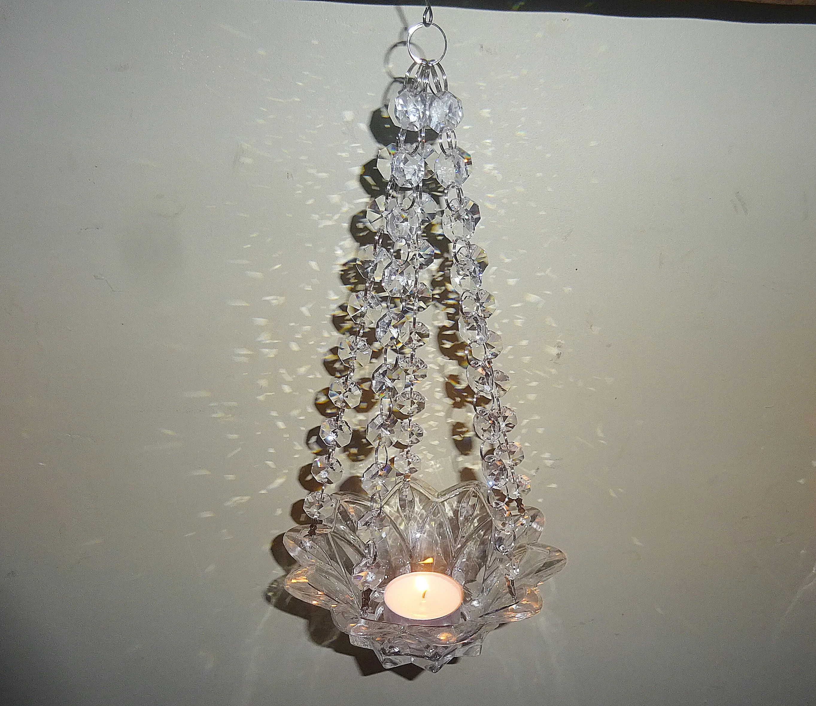 CLEARANCE Clear Glass Chandelier Tea Light Candle Holder Wedding Event or Garden Feature