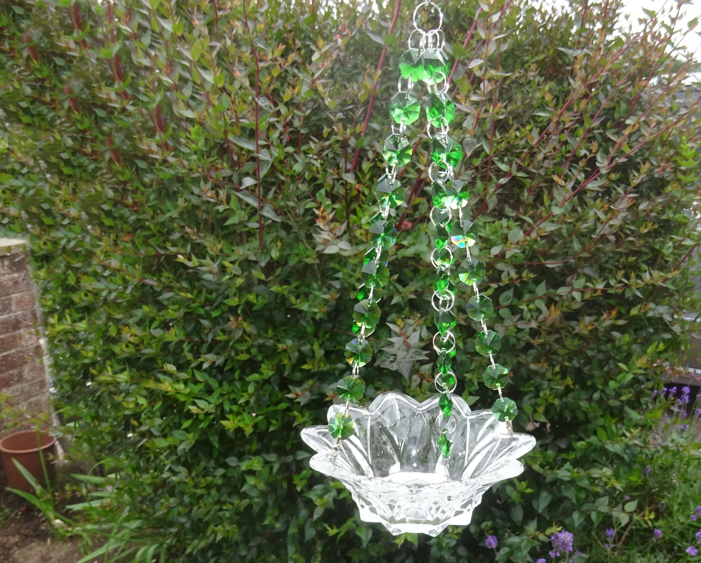 CLEARANCE Emerald Green Glass Chandelier Tea Light Candle Holder Wedding Event or Garden Feature