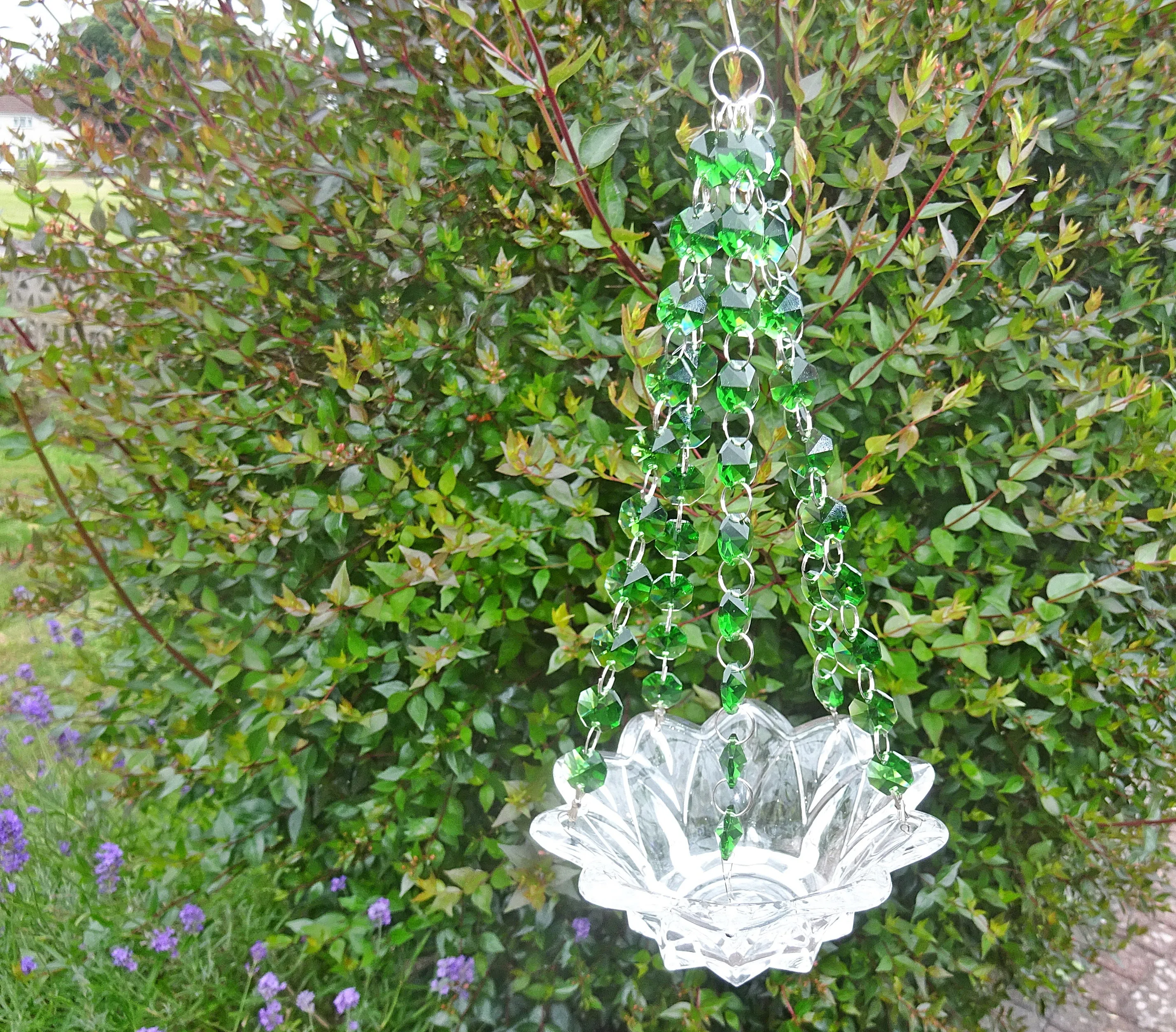 CLEARANCE Emerald Green Glass Chandelier Tea Light Candle Holder Wedding Event or Garden Feature