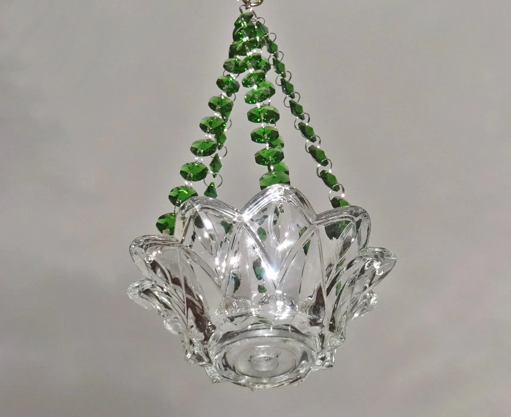 CLEARANCE Emerald Green Glass Chandelier Tea Light Candle Holder Wedding Event or Garden Feature