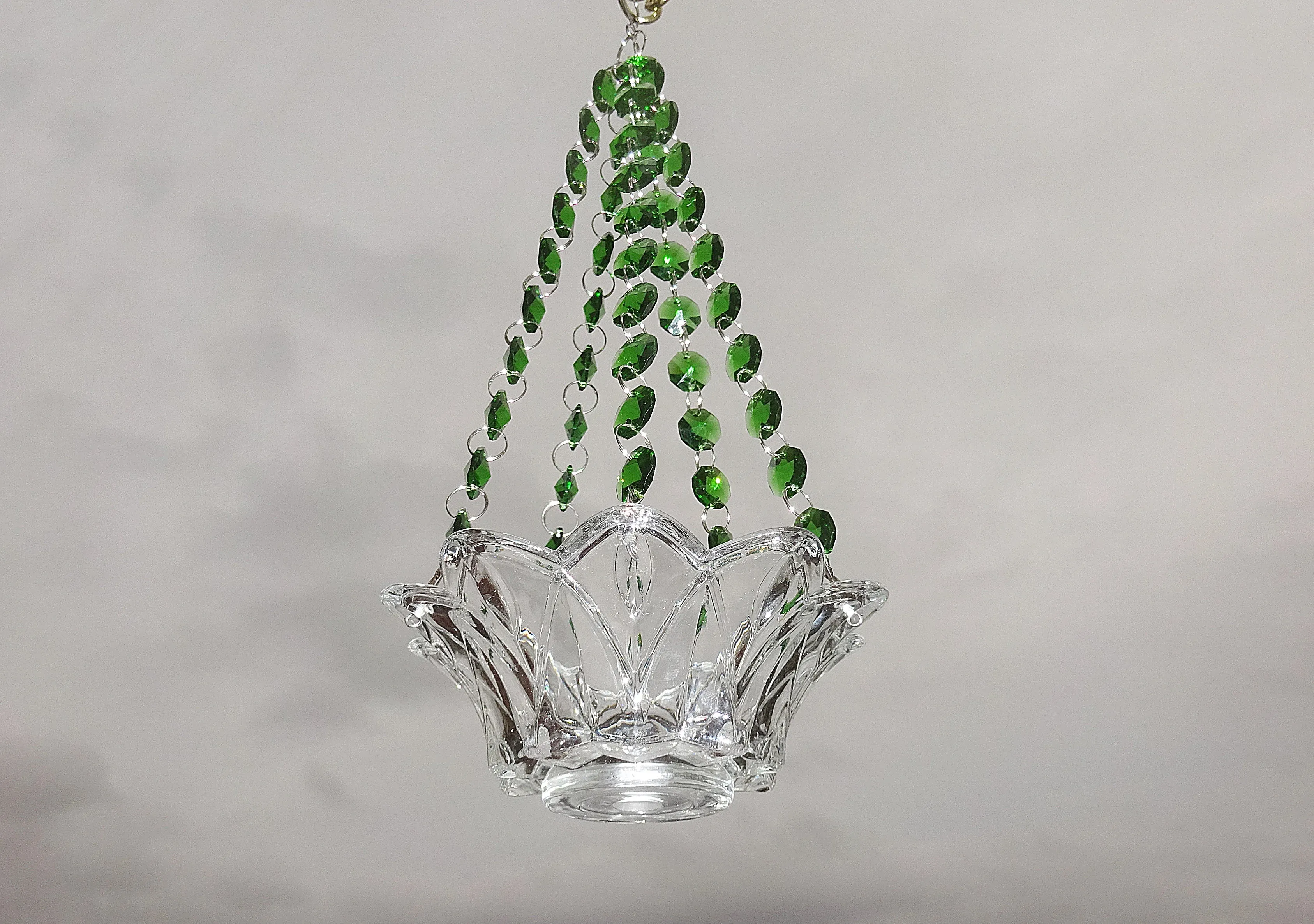 CLEARANCE Emerald Green Glass Chandelier Tea Light Candle Holder Wedding Event or Garden Feature