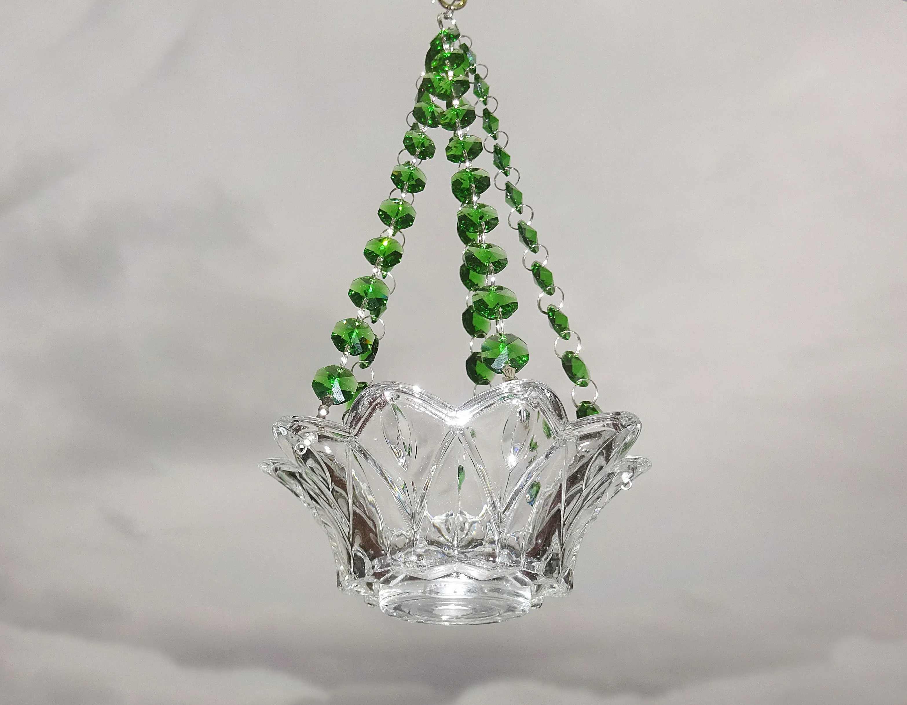 CLEARANCE Emerald Green Glass Chandelier Tea Light Candle Holder Wedding Event or Garden Feature