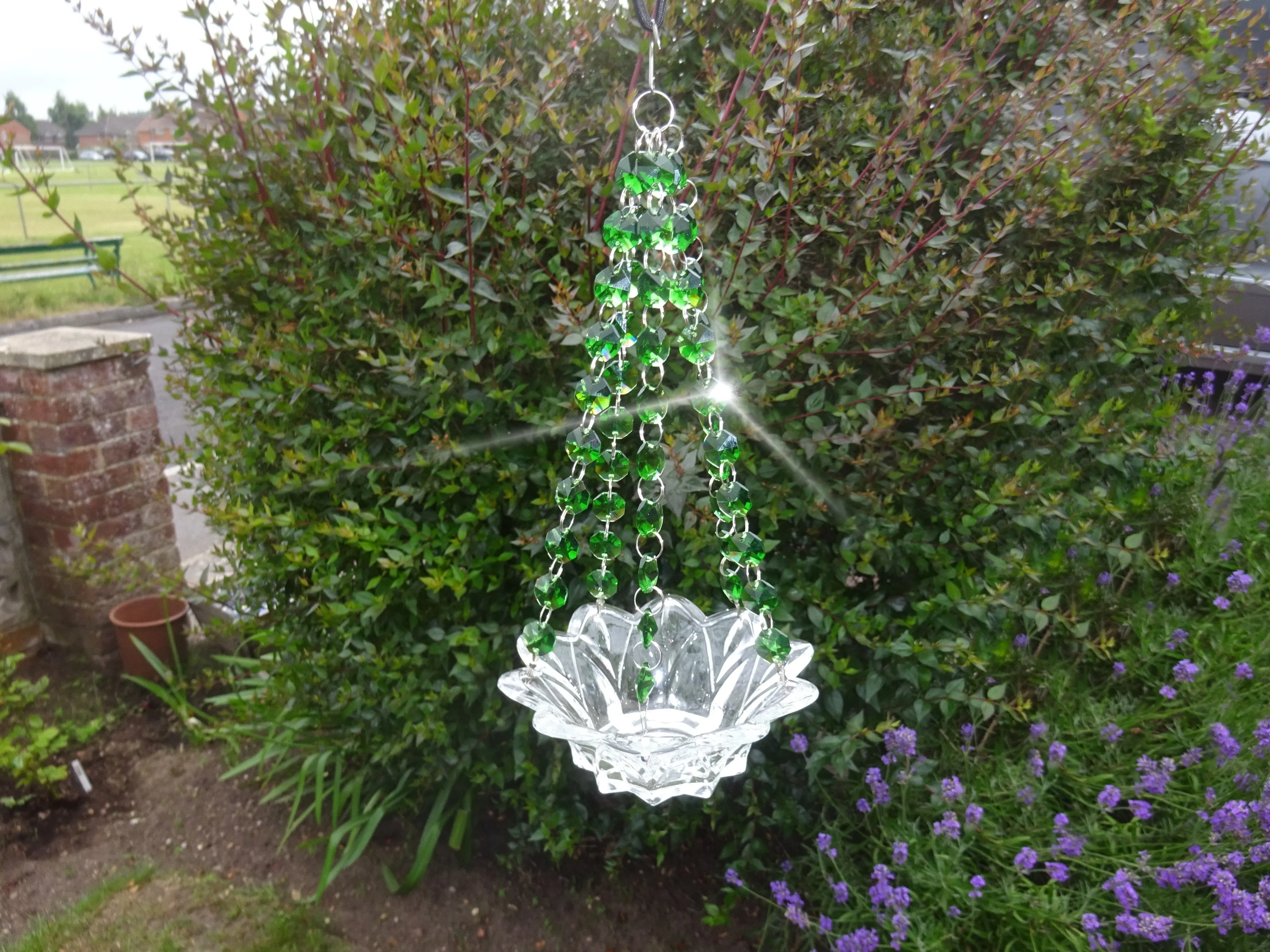 CLEARANCE Emerald Green Glass Chandelier Tea Light Candle Holder Wedding Event or Garden Feature