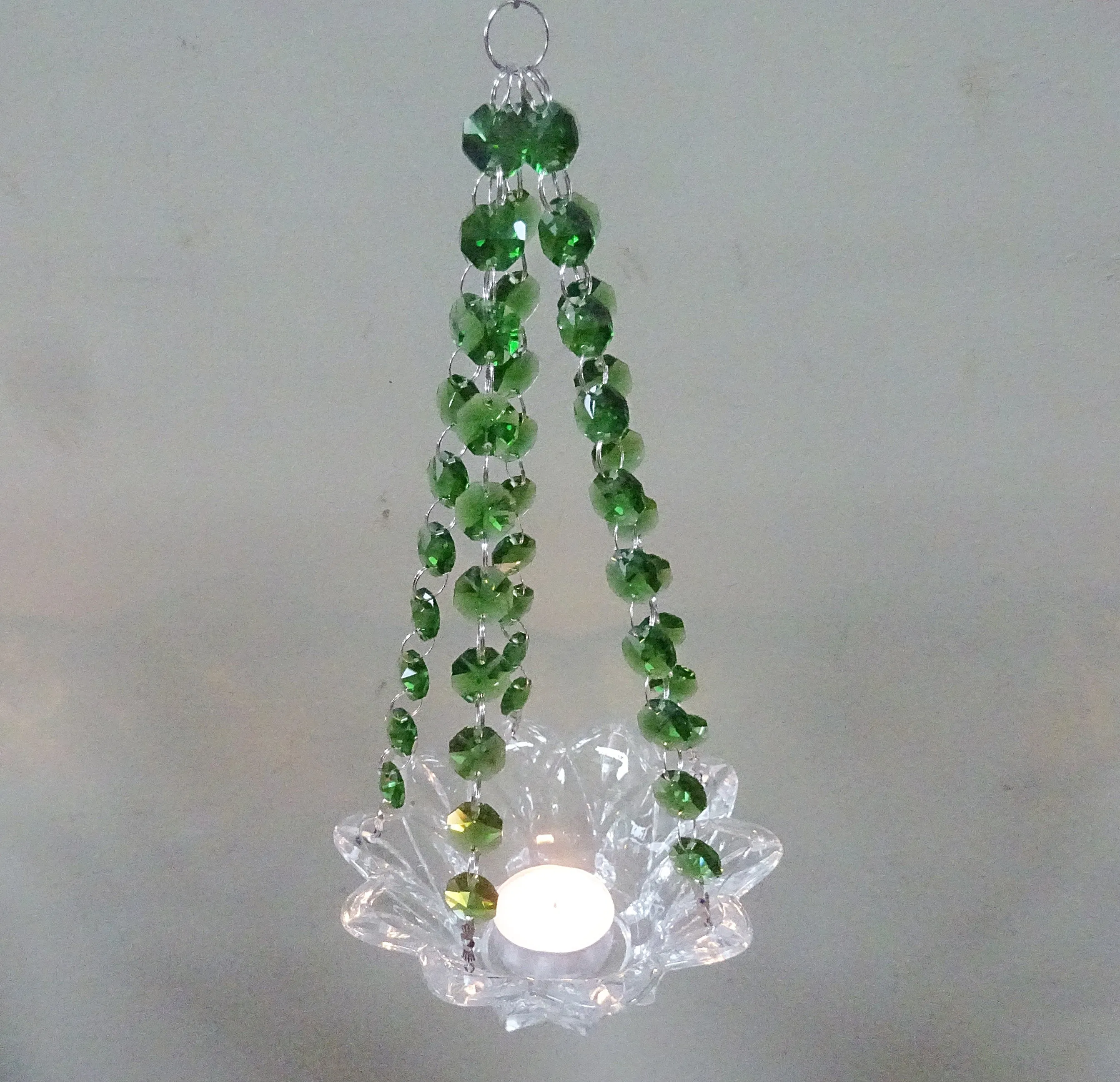 CLEARANCE Emerald Green Glass Chandelier Tea Light Candle Holder Wedding Event or Garden Feature