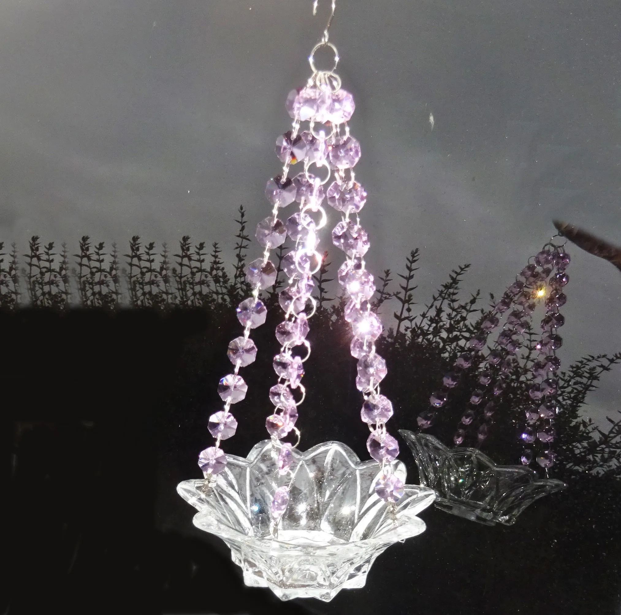 CLEARANCE Pink Glass Chandelier Tea Light Candle Holder Wedding Event or Garden Feature