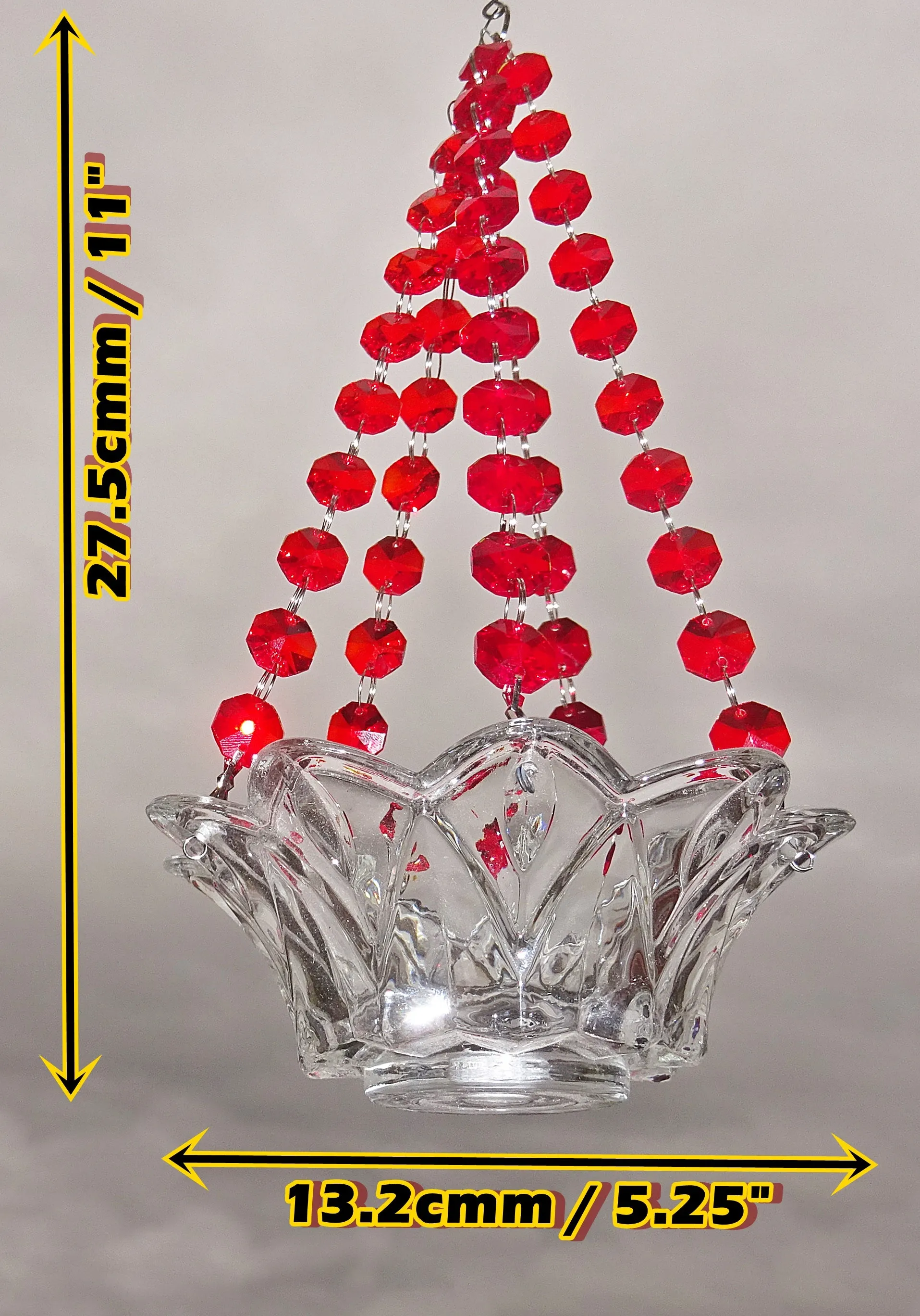 CLEARANCE Red Glass Chandelier Tea Light Candle Holder Wedding Event or Garden Feature