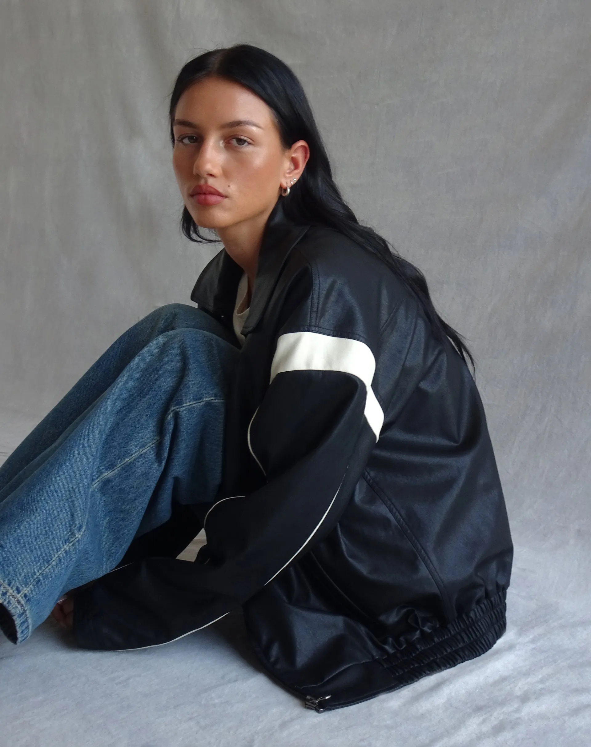 Corvina PU Jacket in Black with Ivory