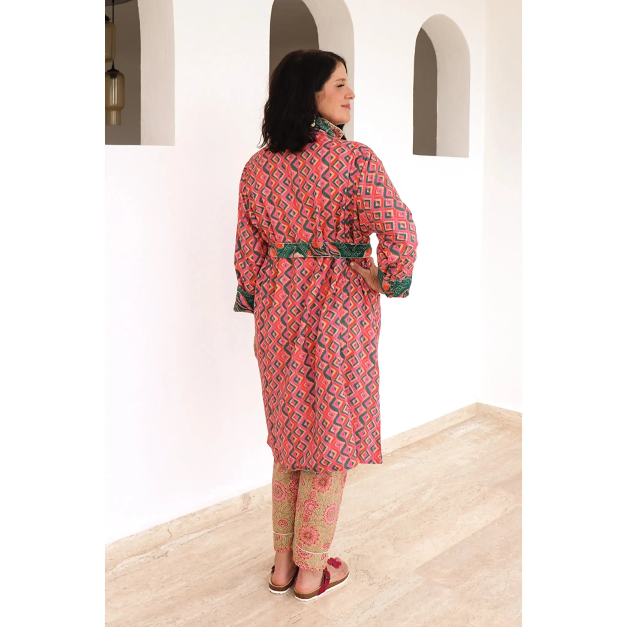 Cotton Velvet Robe in Winnie Print