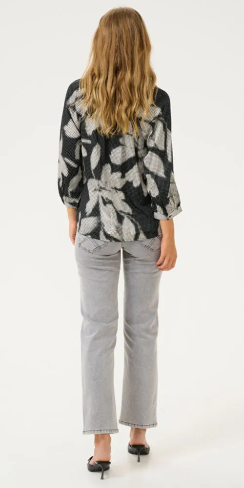 Cream A-line Floral Blouse