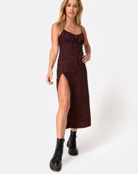 Cypress Midi Dress in Dotty Rose Red