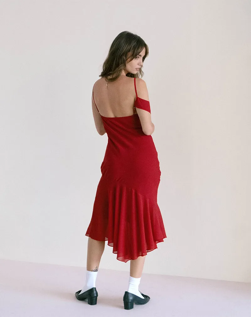 Dansya Midi Chiffon Dress in Red