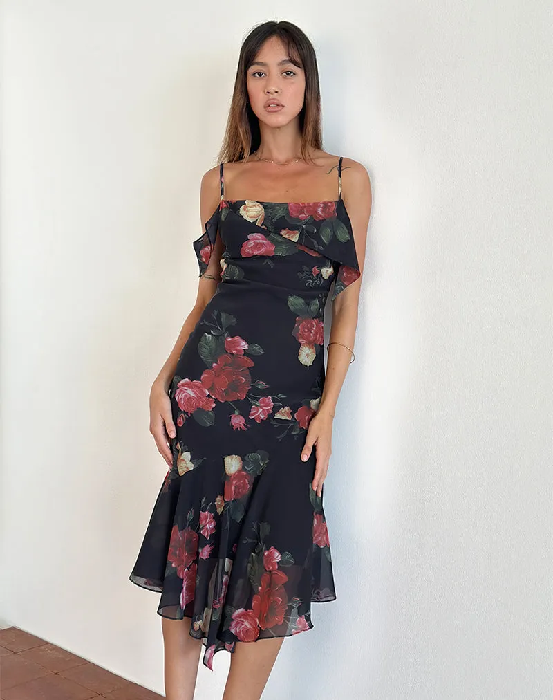 Dansya Midi Dress in Renaissance Rose Black