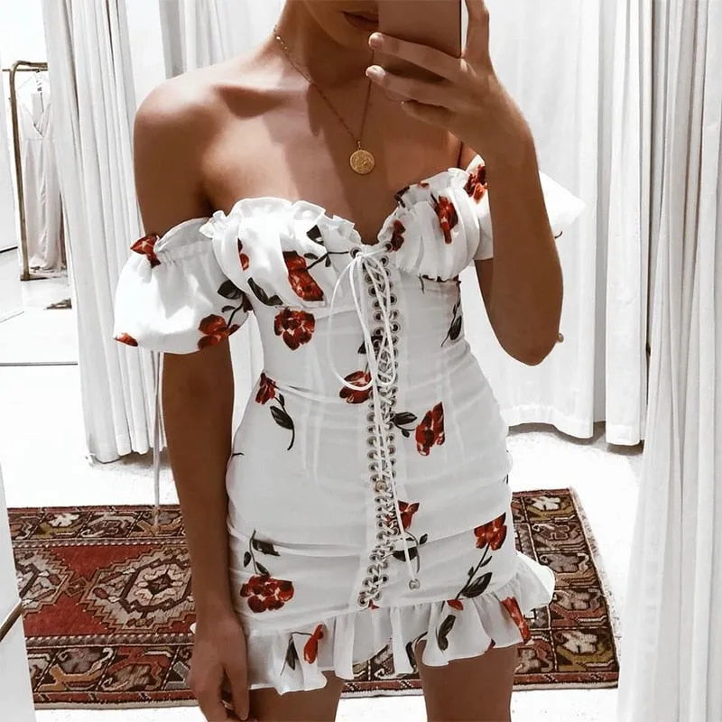 Dress 2019 Lace Up Strapless White