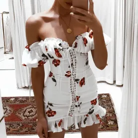 Dress 2019 Lace Up Strapless White