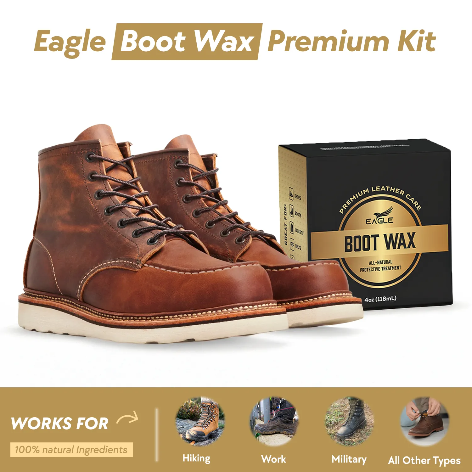 Eagle Leather Boot Waterproofing Wax - Snow Seal Waterproofing For Boots & Shoes - Made with All-Natural Ingriedients, Beeswax Conditioner & Sealer for All Leather Goods