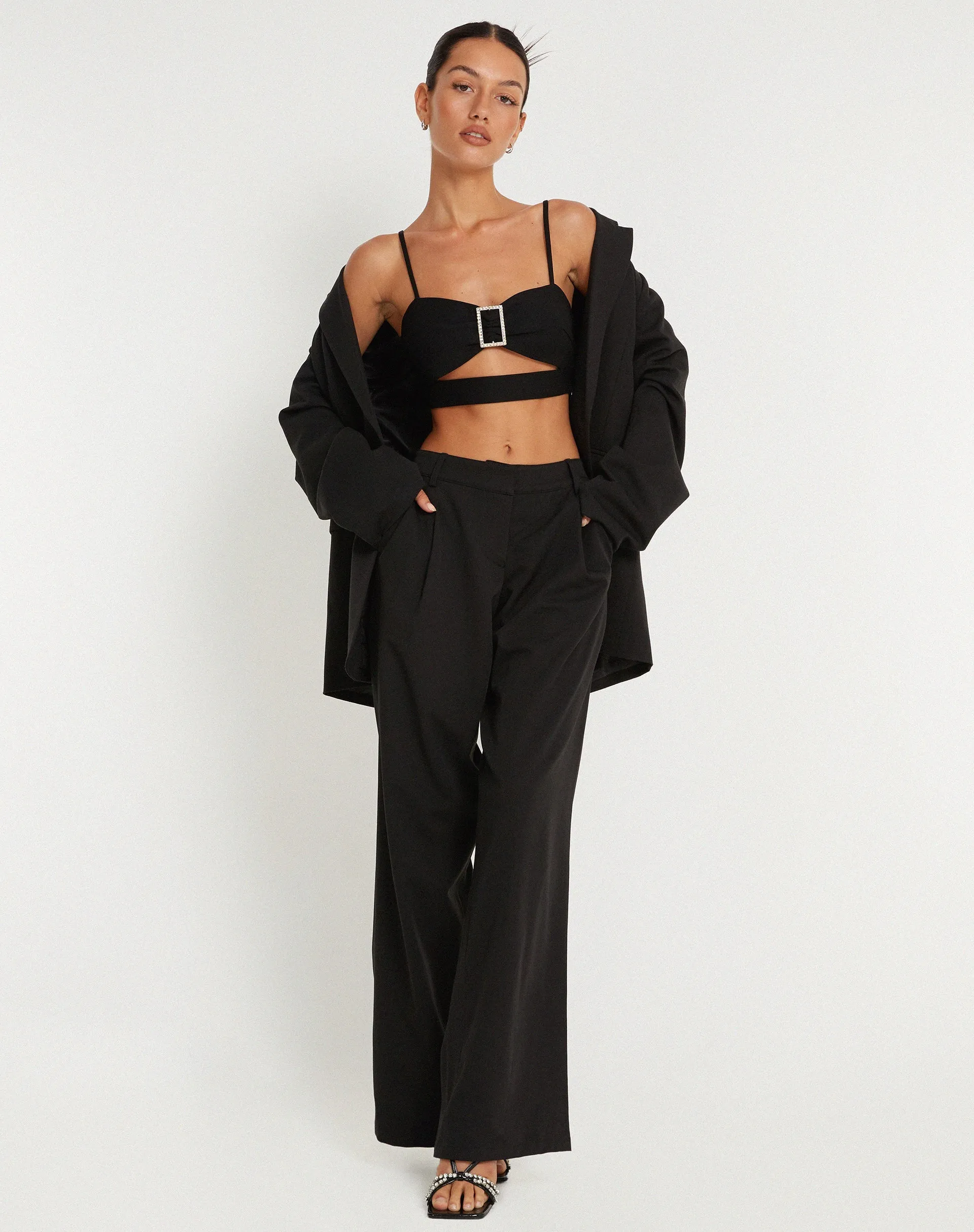 Elenia Buckle Detail Crop Top in Black