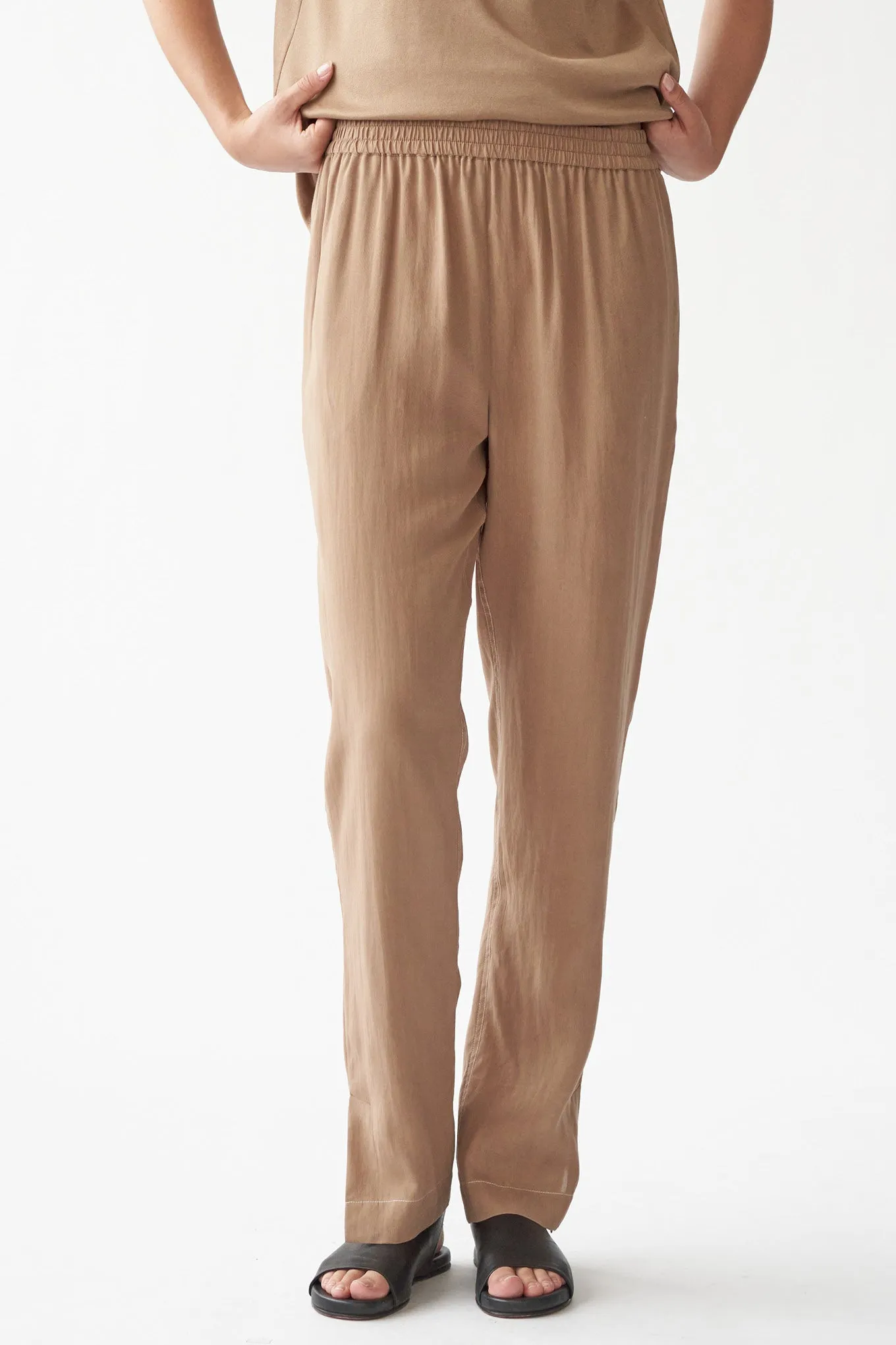 ELI SLIT PANTS - TOBACCO - RECYCLED SILK/TENCEL