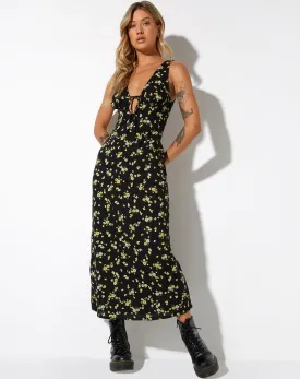 Fiaso Midi Dress in Lemon and Lime Black