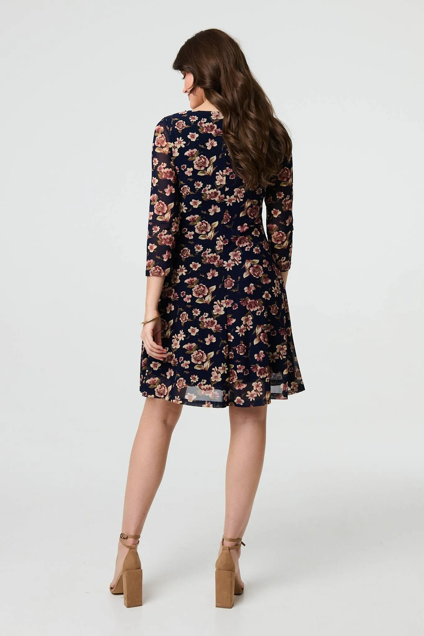 Floral Sparkle Mesh Knee Length Dress