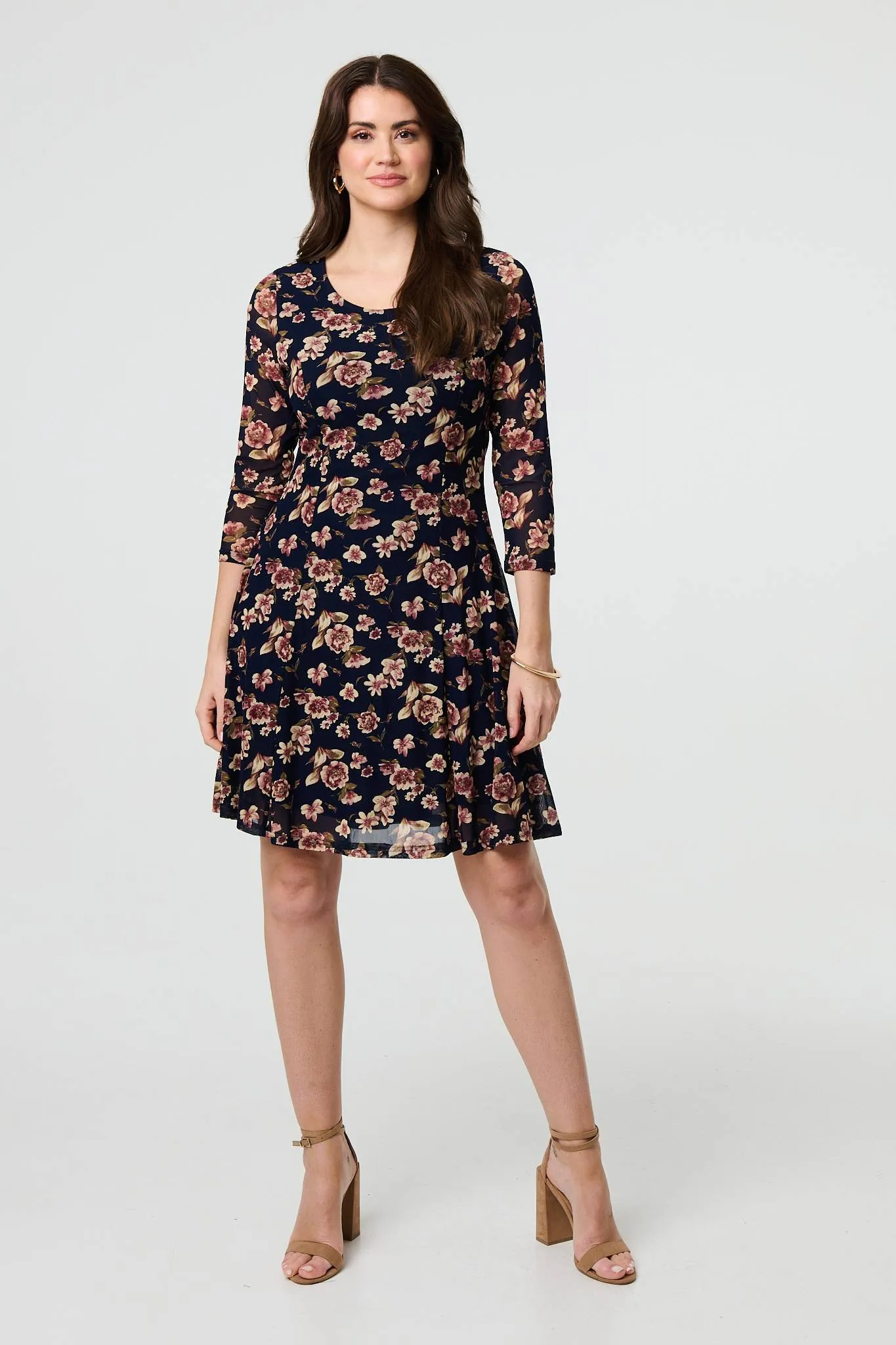 Floral Sparkle Mesh Knee Length Dress