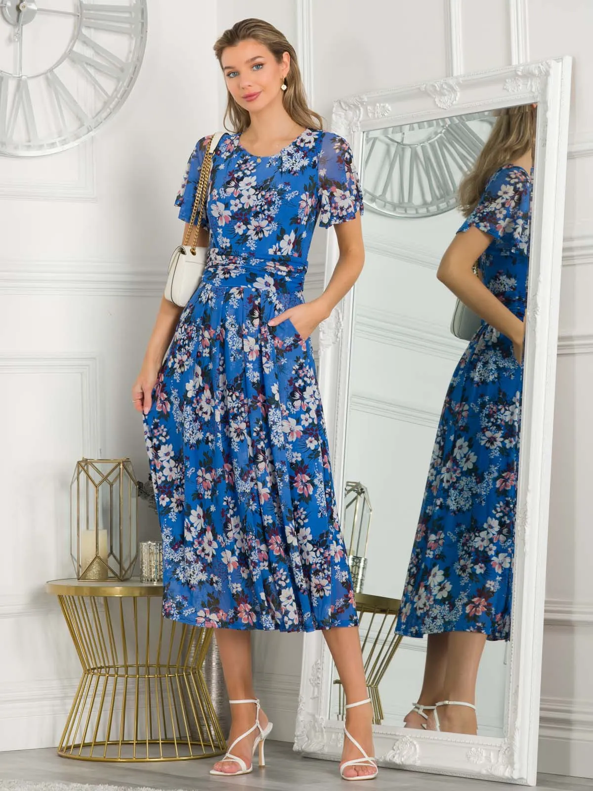 Giana Floral Midi Dress, Royal/Multi