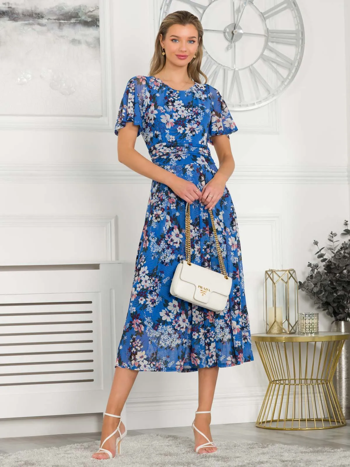 Giana Floral Midi Dress, Royal/Multi