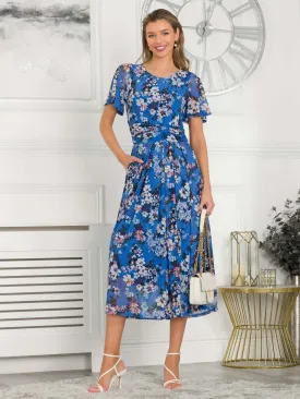 Giana Floral Midi Dress, Royal/Multi