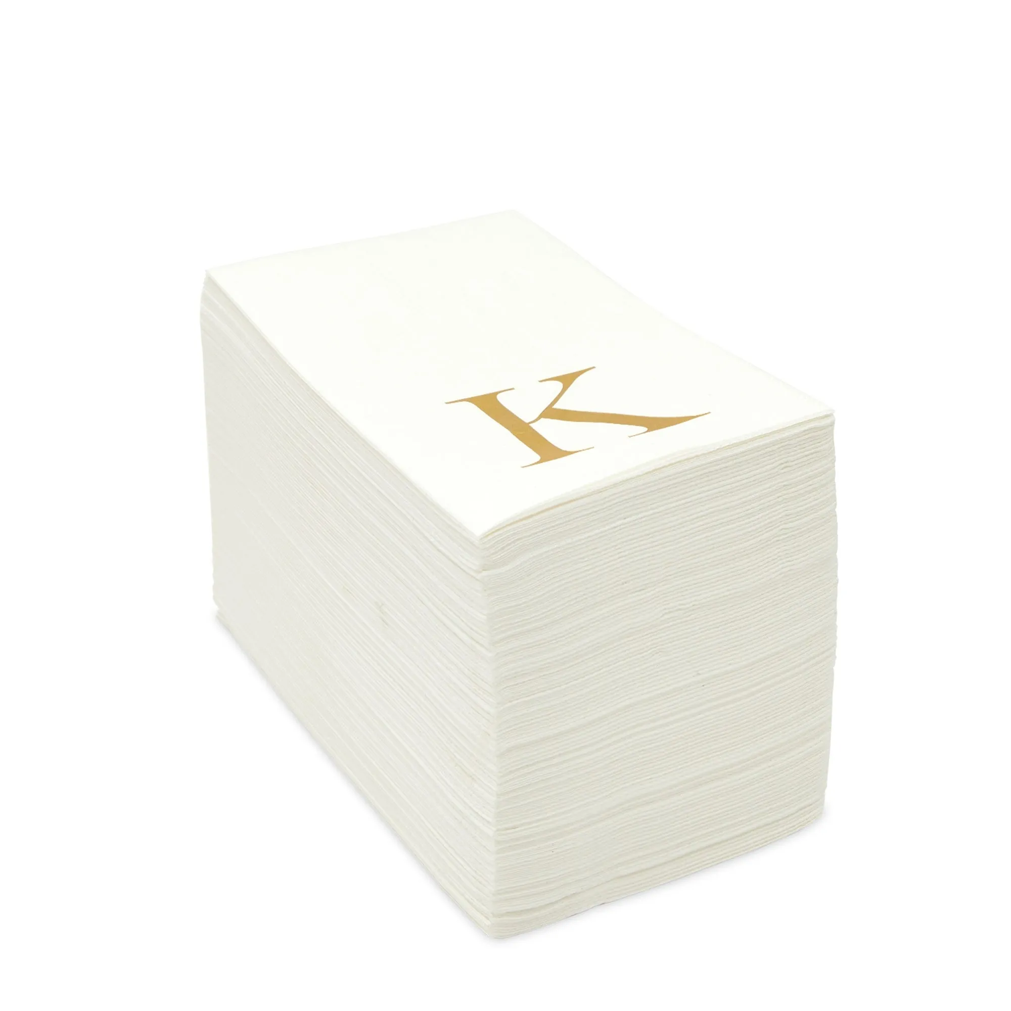 Gold Foil Initial Letter K White Monogram Paper Napkins (4 x 8 In, 100 Pack)