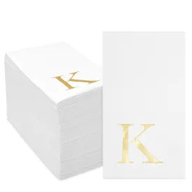 Gold Foil Initial Letter K White Monogram Paper Napkins (4 x 8 In, 100 Pack)