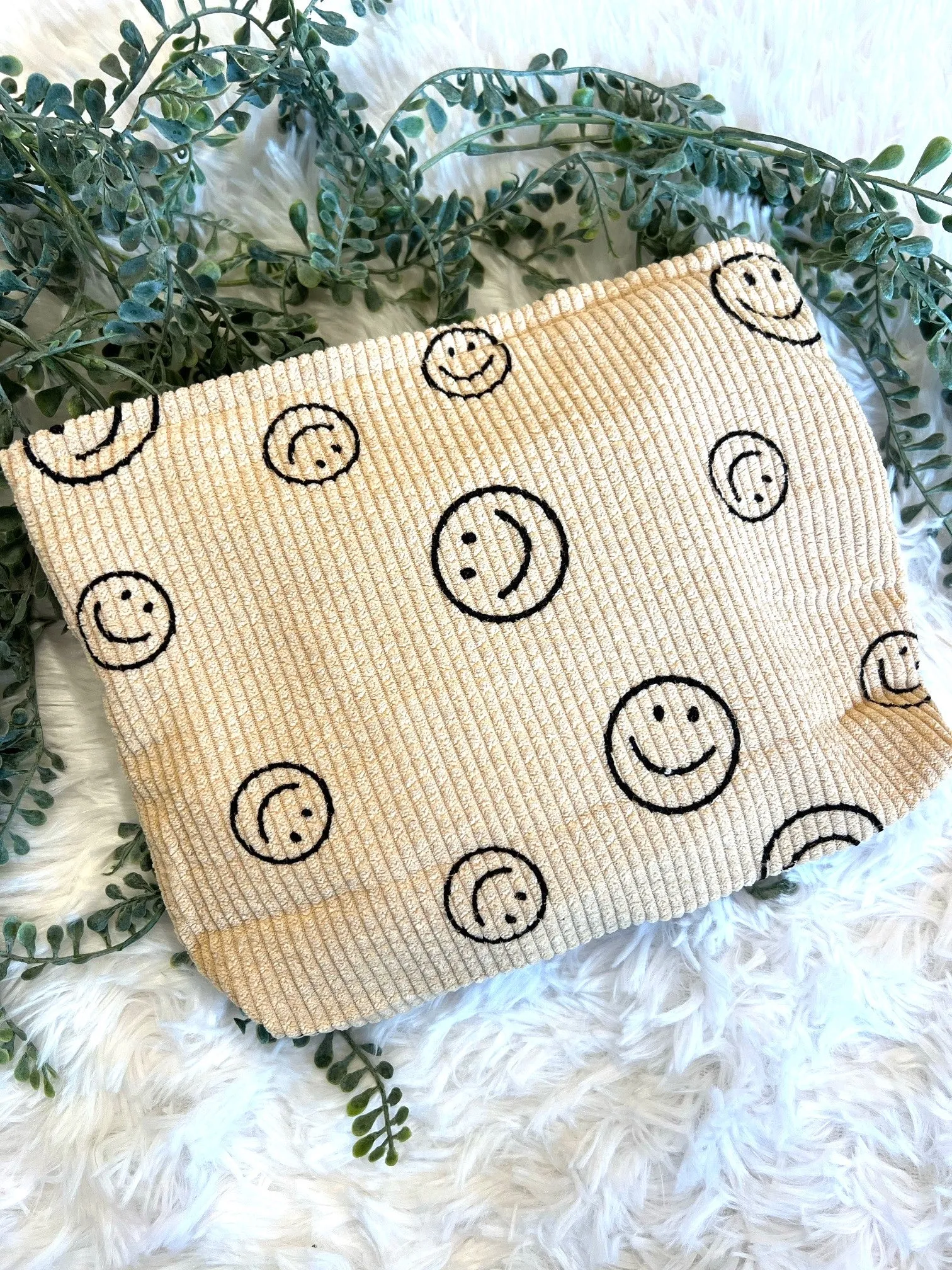 Happy Face Corduroy Pouch